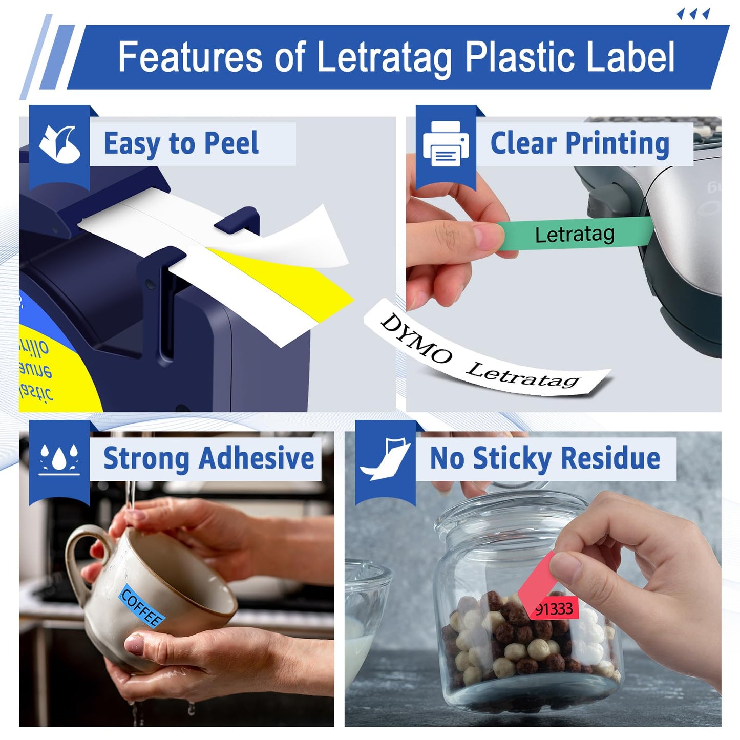 USUPERINK 5 Pack Plastic Letra Tag Label Tape Black on White/Yellow/Red/Green/Blue Compatible for