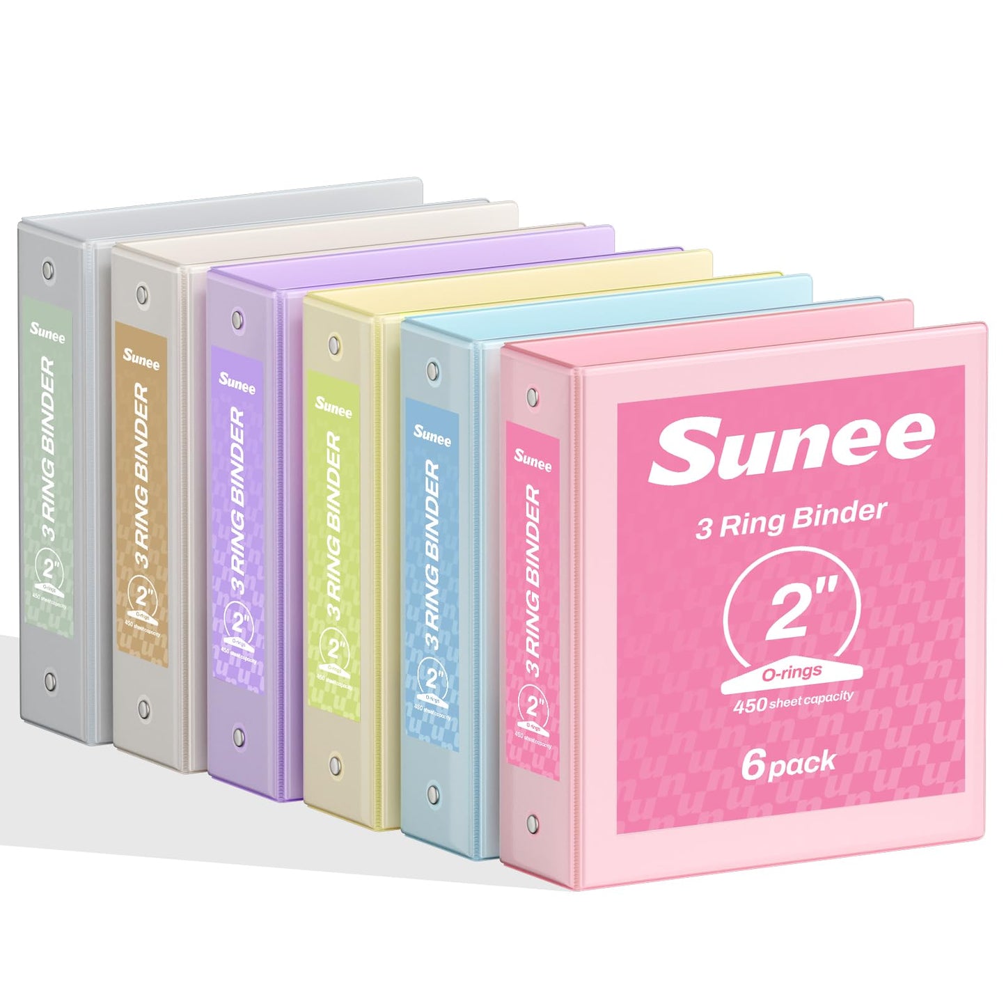 SUNEE 2 Inch Binders 3 Ring 6 Pack, Clear View Three Ring 2" Binders PVC-Free (Fit 8.5x11 Inches)