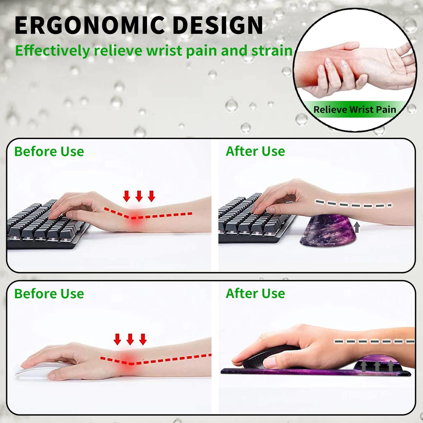 Keyboard Wrist Rest Pad and Ergonomic Gaming Mouse Pad with Wrist Support Set (with Cute Coasters)
