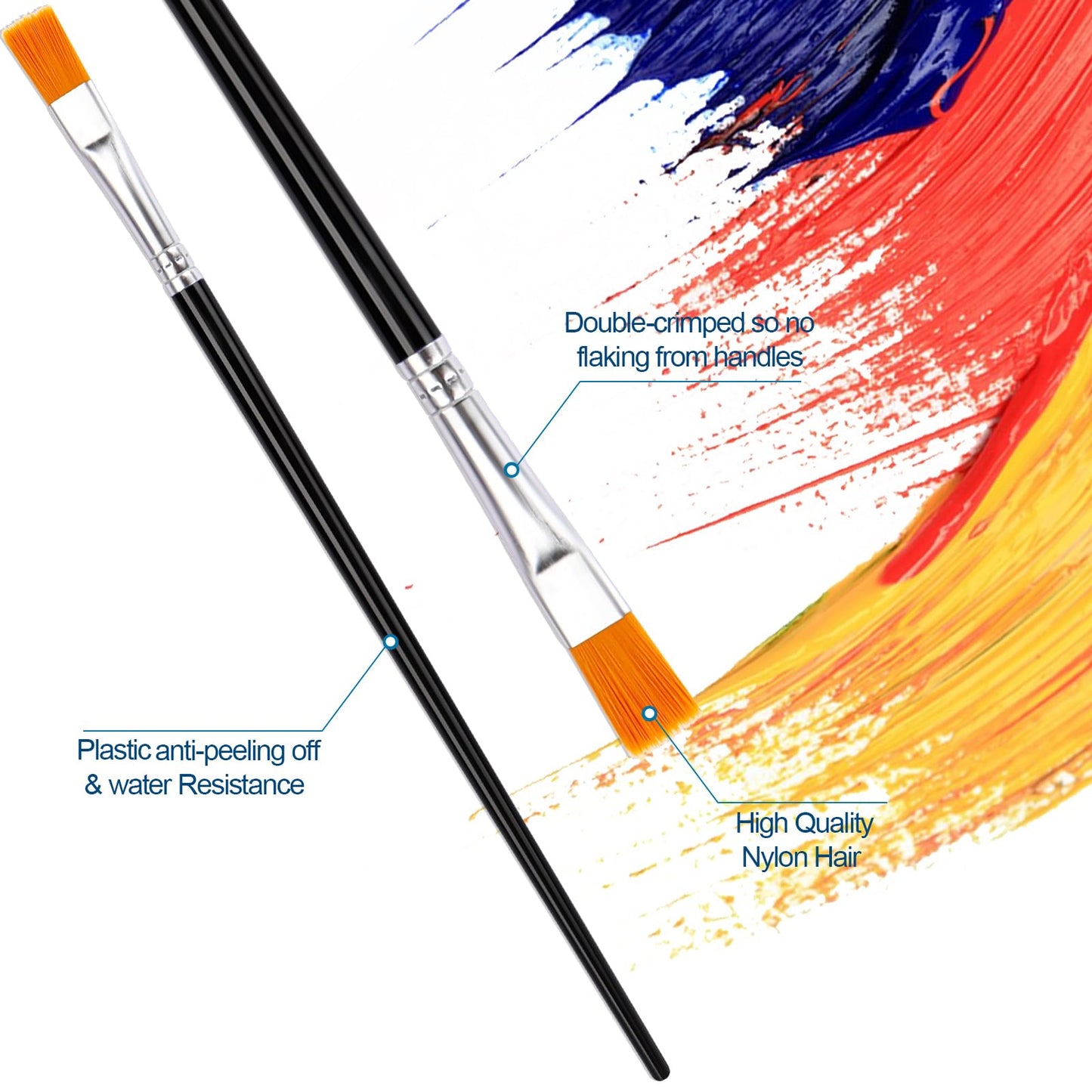 200Pcs Paint Brushes for Acrylics Painting, Flat Paint Brush Bulk, Black