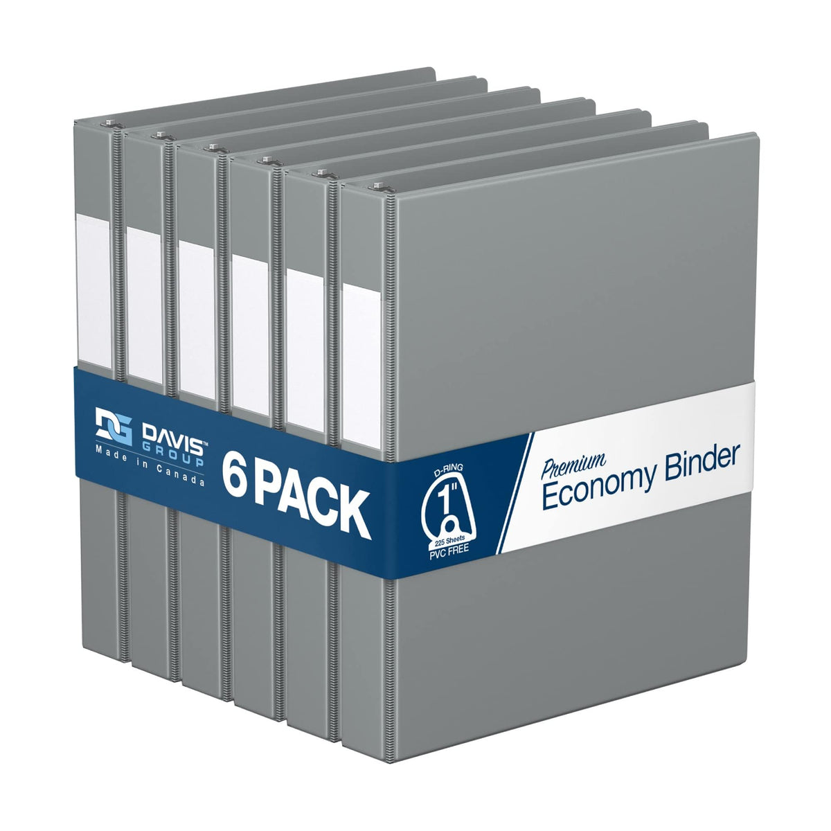 Premium Economy 3-Ring Binder, Spine Label, 1" D Rings, Gray, 6 Pack