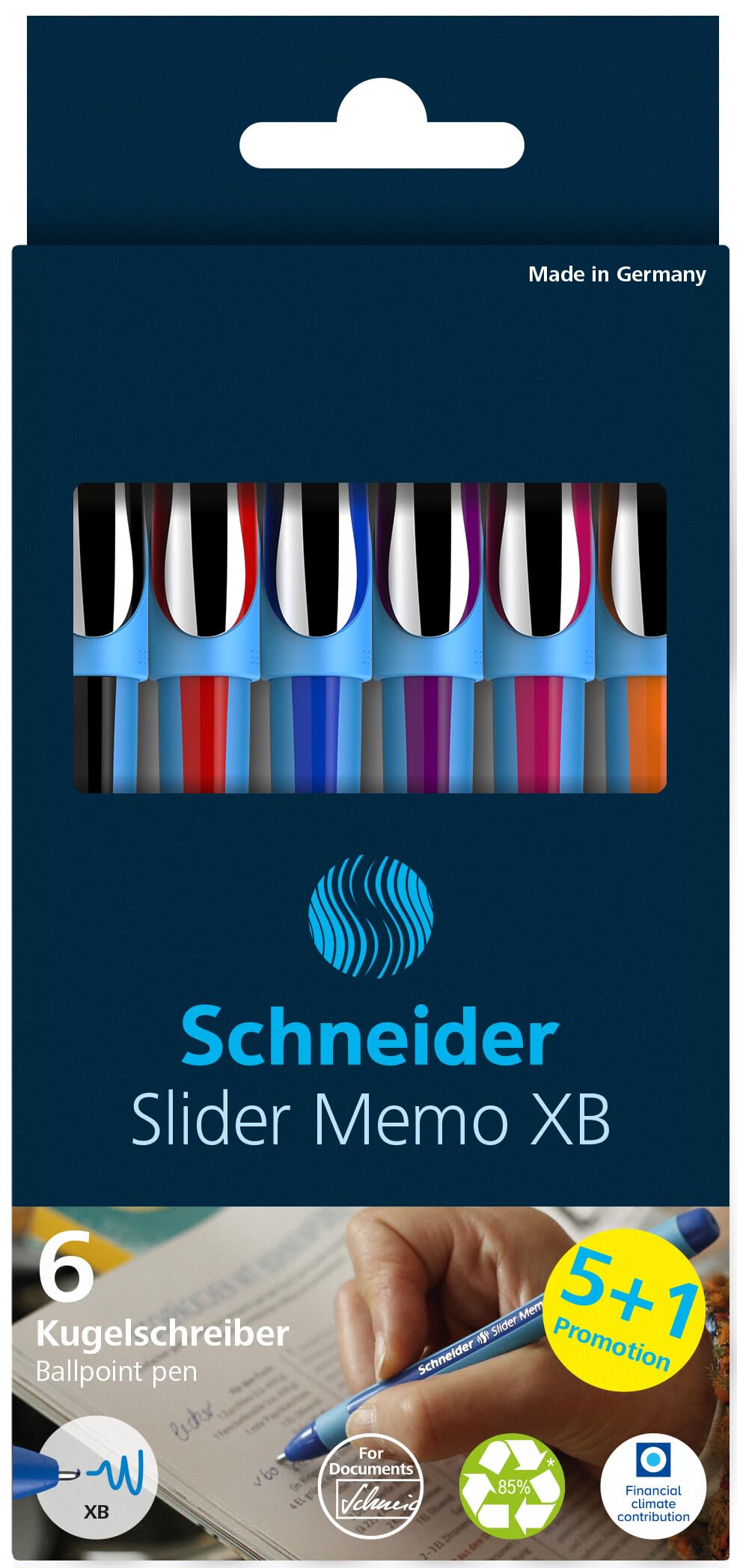 Schneider Slider Memo XB Ballpoint Pen, Asstd. Colors, Pack of 6 (150296)