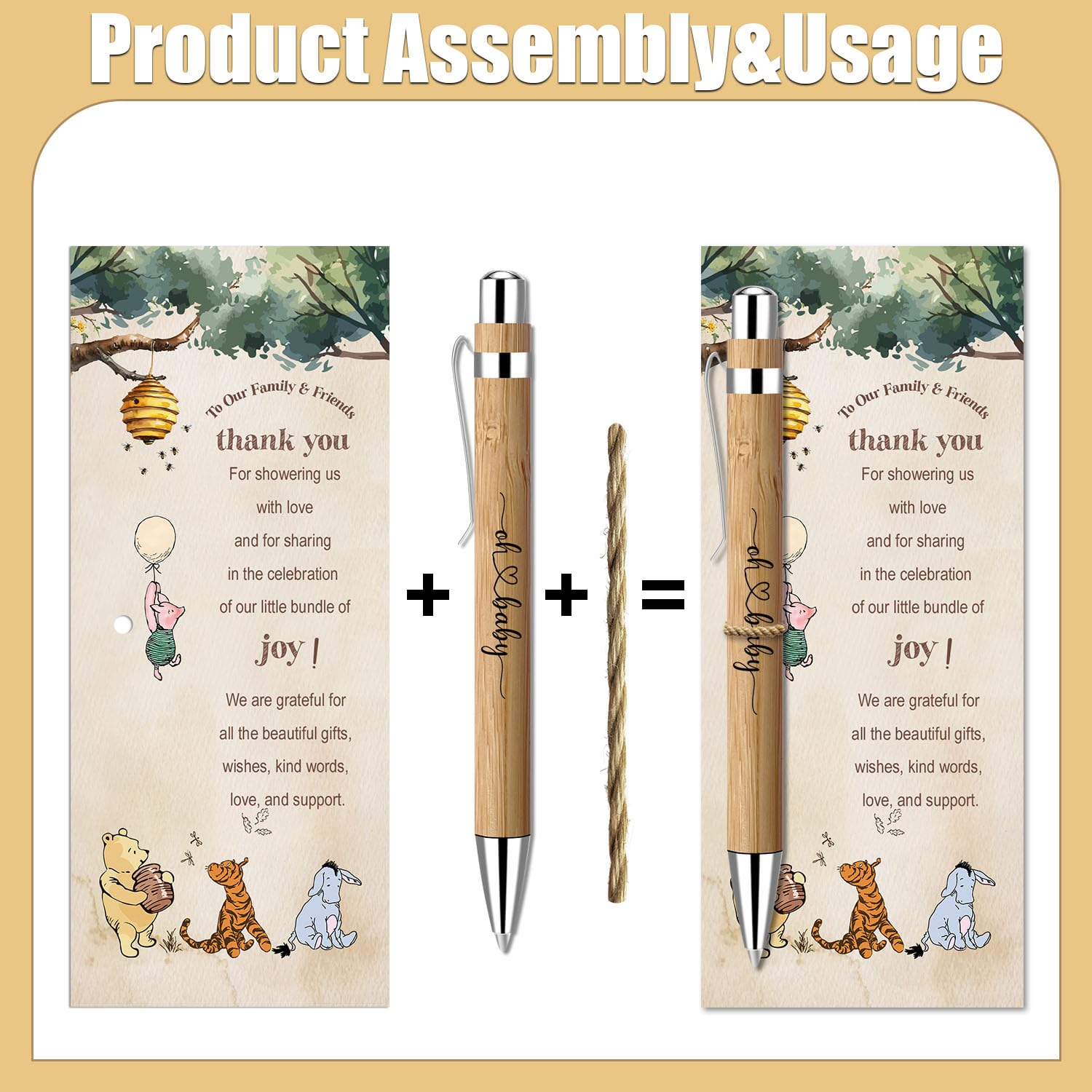 Toerifer 30 Pieces Baby Shower Gifts for Guests, Winnie Baby Shower Sets, Included Bamboo Pens