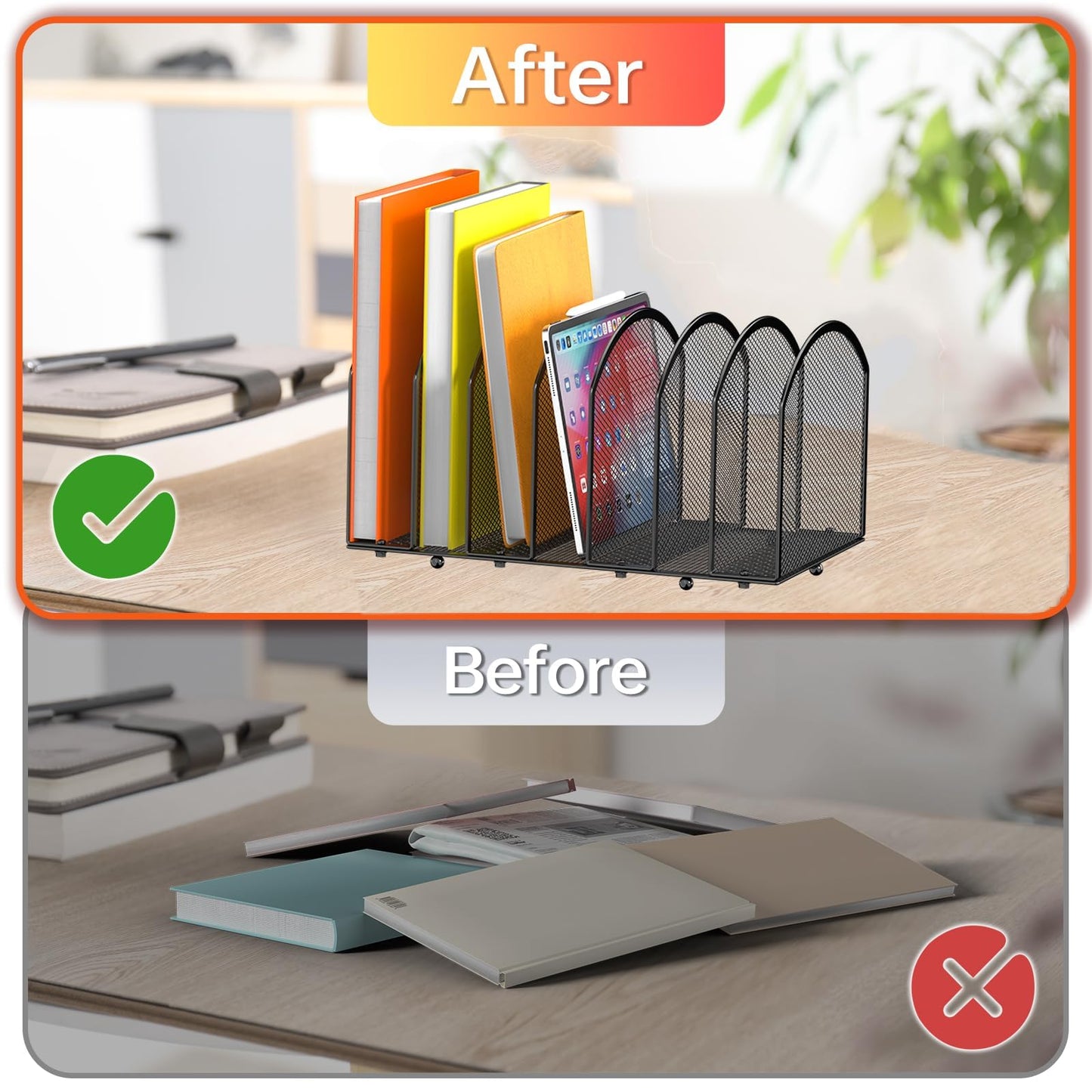 Gawerk 7-Section Desk File Organizer, Mesh Desktop File Sorter for Office