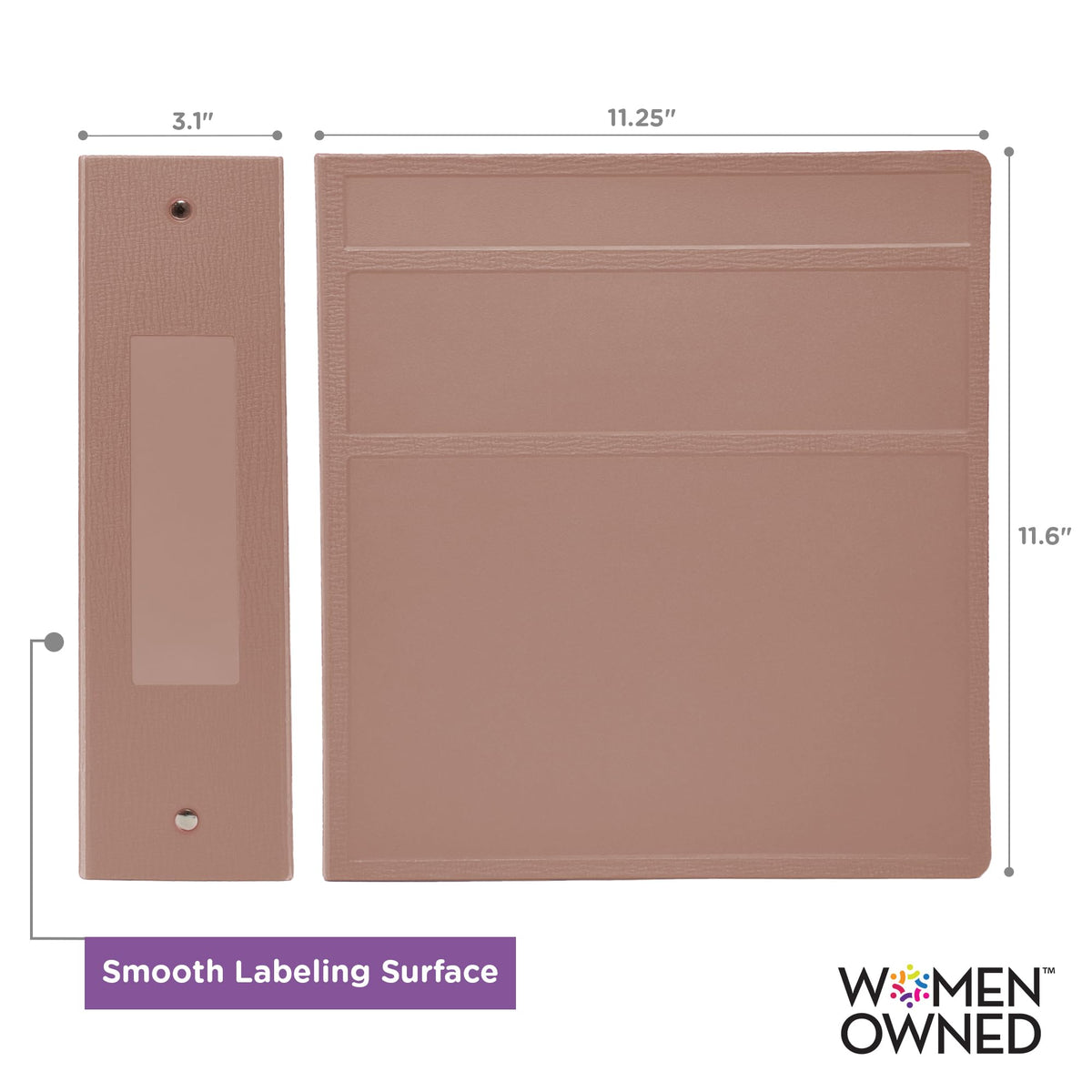 Carstens 3-Inch Heavy Duty 3-Ring Binder - Side Opening, Dusty Rose, Durable Plastic, Precision