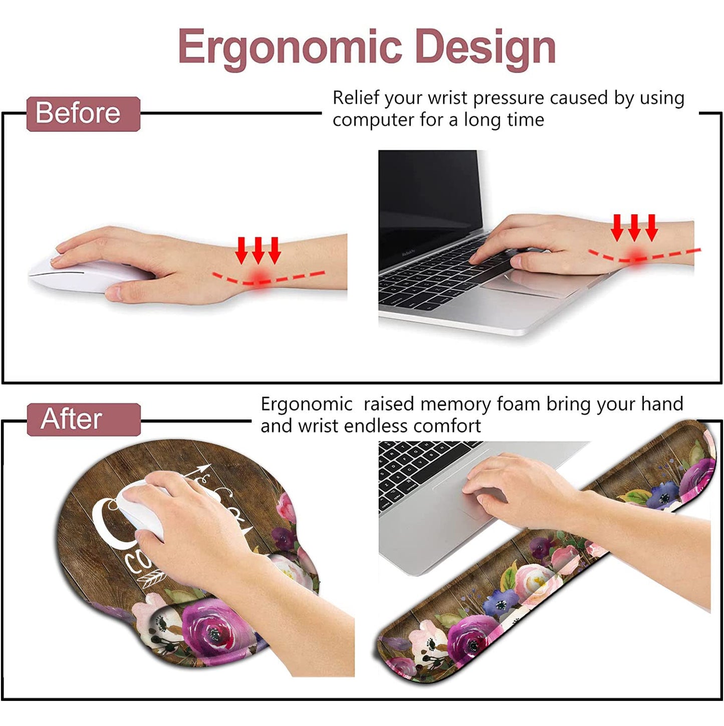 Chaos Coordinator Quotes Vintage Watercolor Floral Mouse Pad - Wrist Guard and Keyboard Wrist Rest