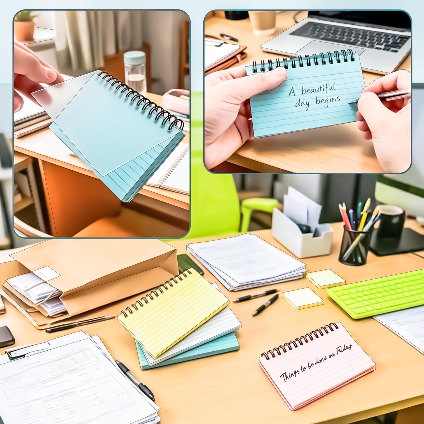 MotBach Colorful 1000 PCS Spiral Index Cards 3x5 Inch Flash Cards with Ring Lined Note Card Book