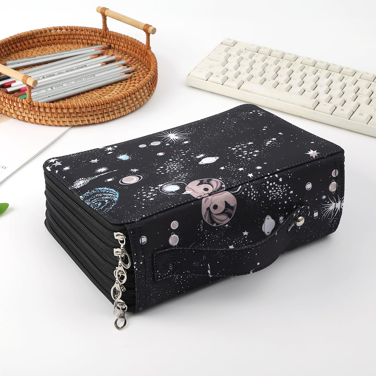 Lbxgap 250 Slots Canvas Pencil Case 5-Layer Zipped Holder w/Handle