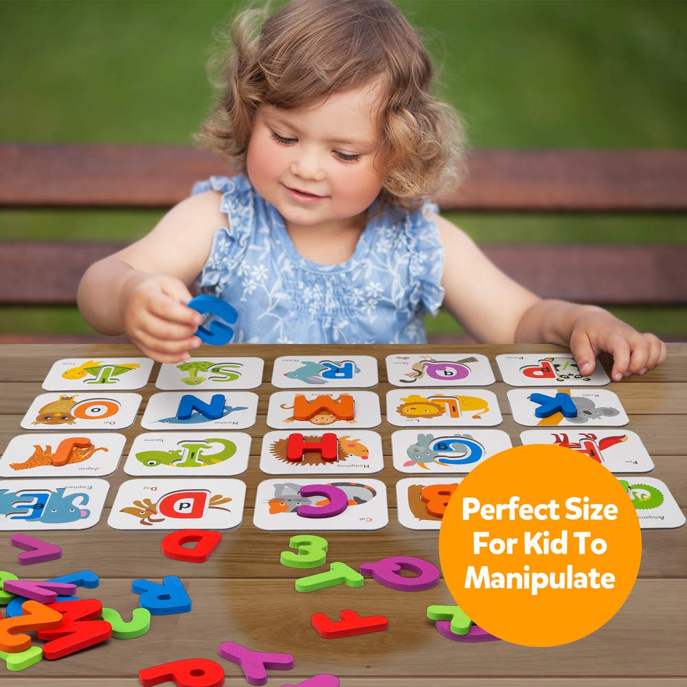 Coogam Numbers and Alphabets Flash Cards Set - ABC Wooden Letters and Numbers Animal Pattern Board