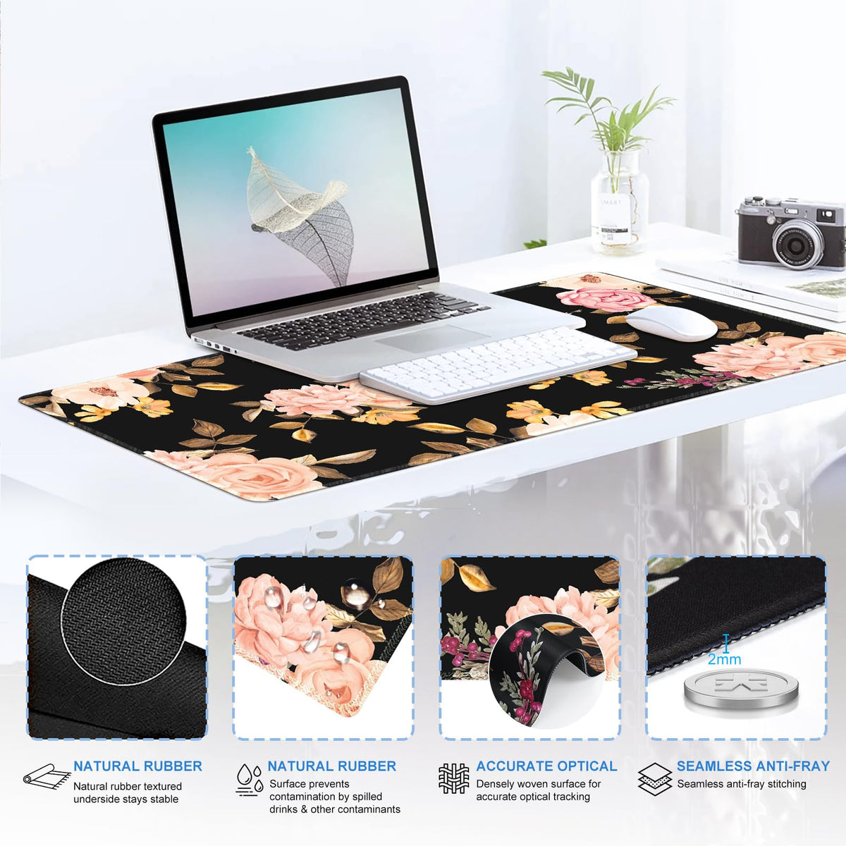 iCasso Floral 4in1 Computer Mat, 35.4"x15.7" Work Mat for Computer