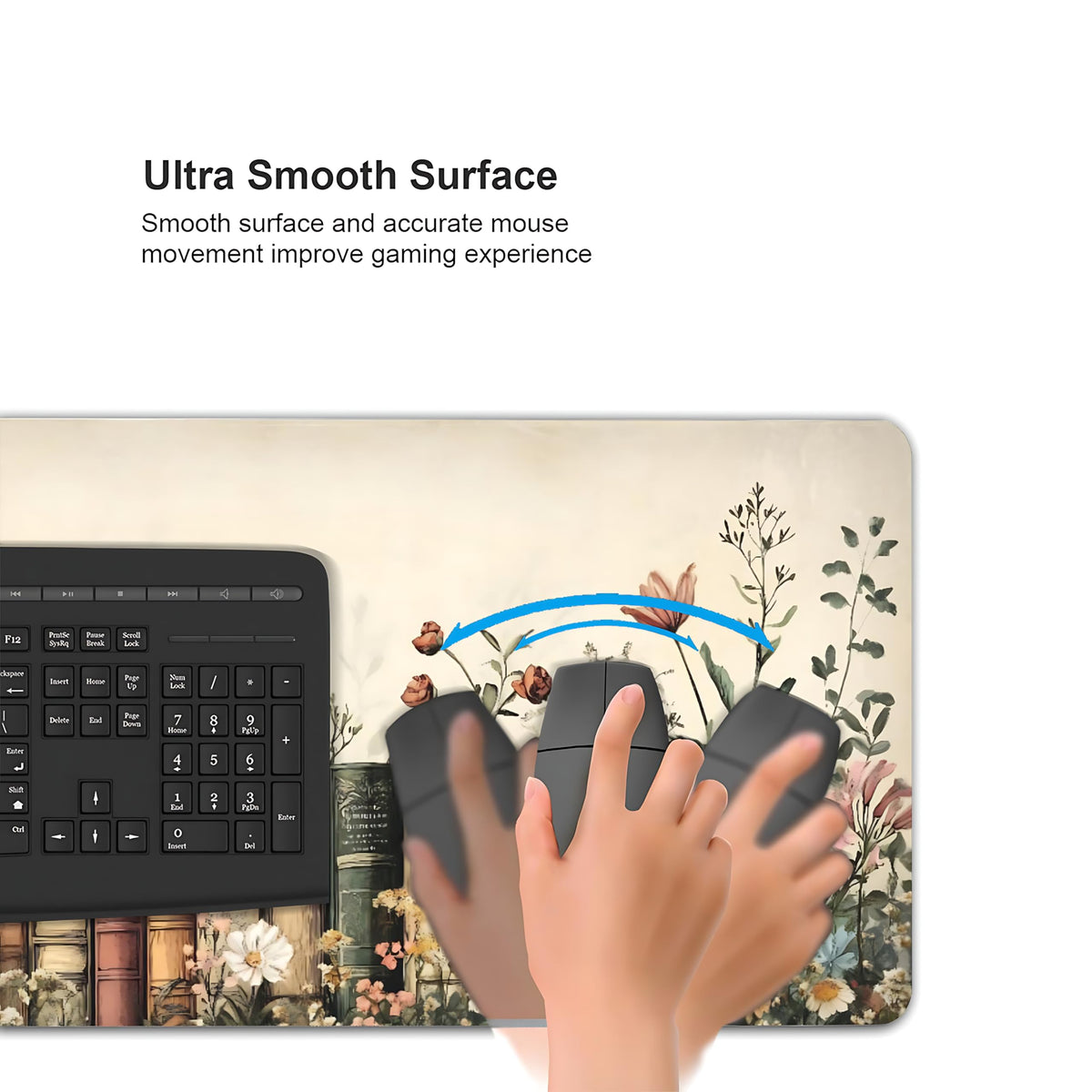 Floral Aesthetic Book Gaming Mouse Pad, Beige Vintage Botanical Desk Mat with Anti-Slip Base &