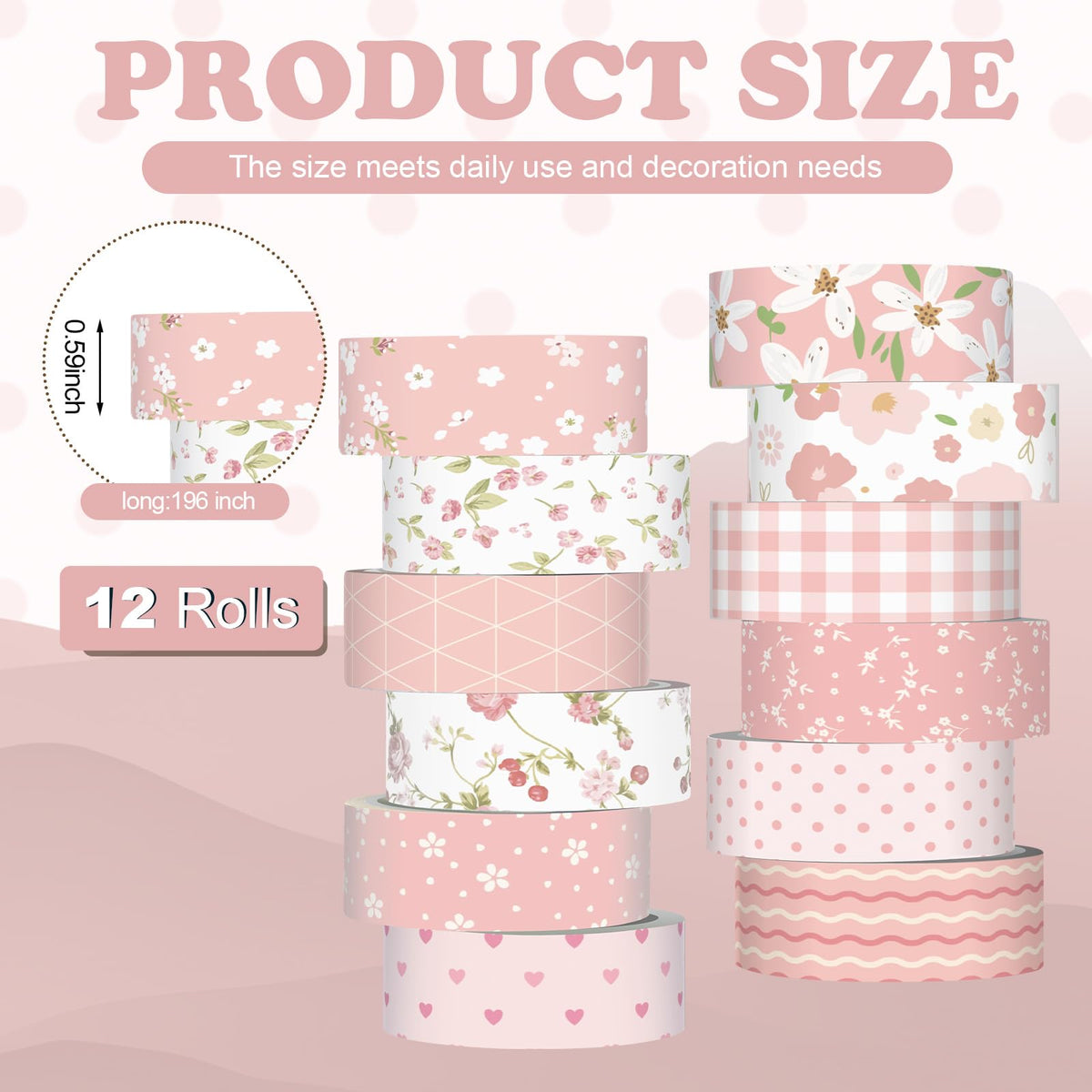 YooNotee 12 Rolls Floral Washi Tape Set,Pink,Sweet