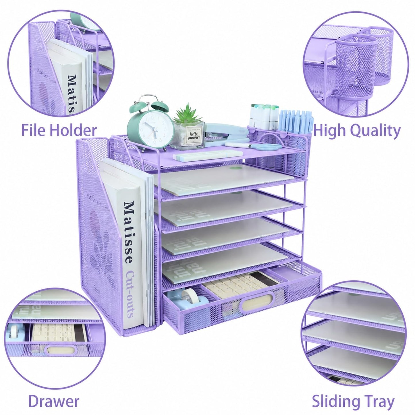 ideallife Desk Organizers and Accessories with File Holder, 6-Tier Paper Letter Tray Organiser with