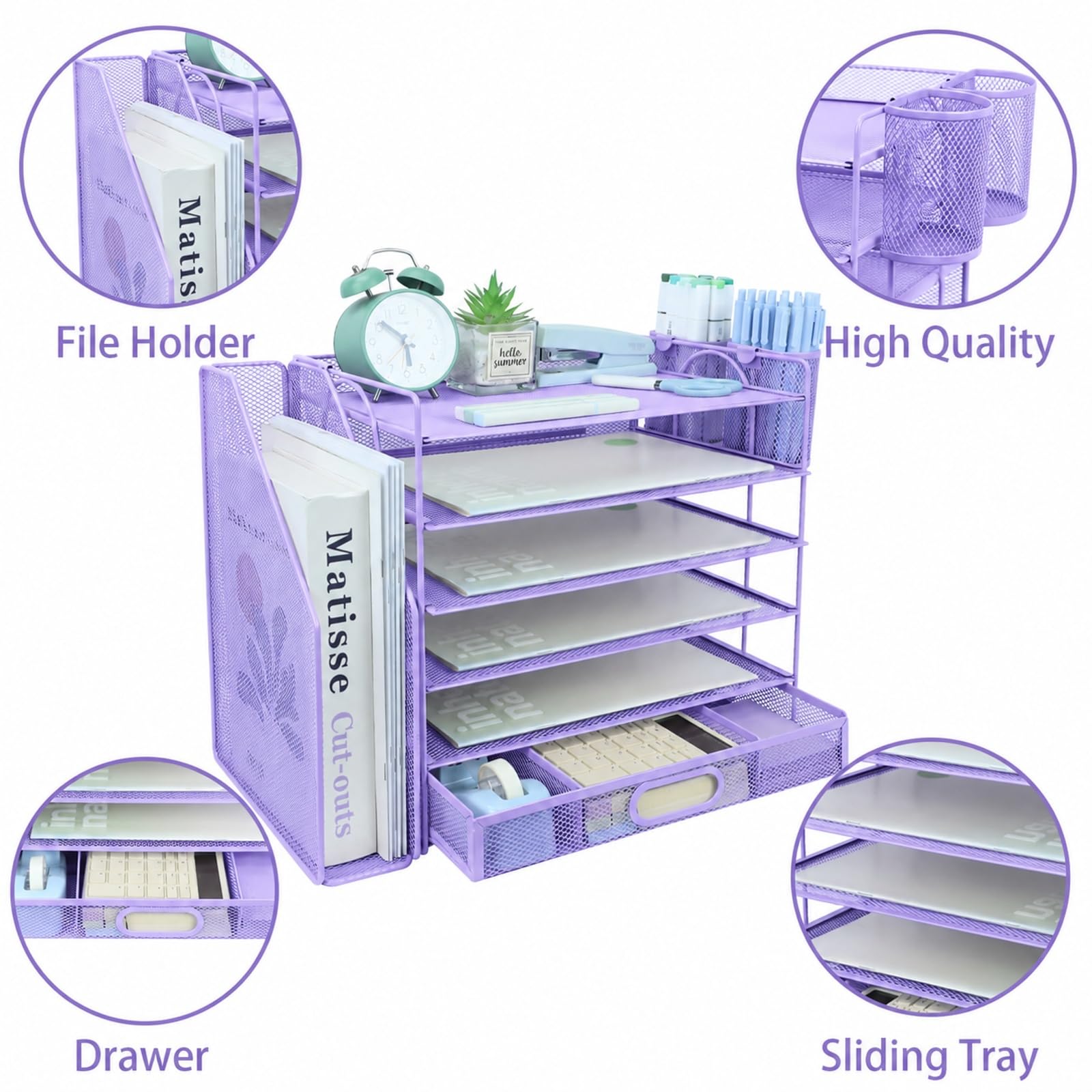 ideallife Desk Organizers and Accessories with File Holder, 6-Tier Paper Letter Tray Organiser with