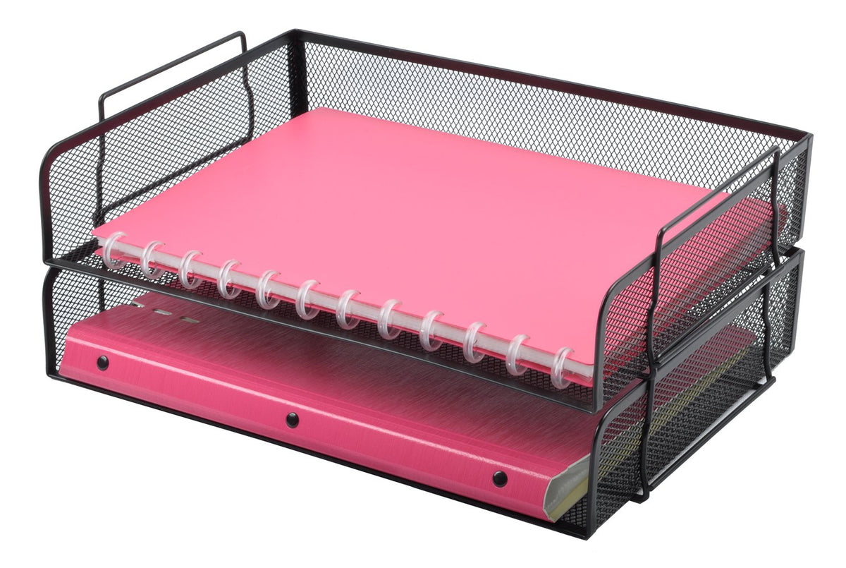 EASEPRES 2 Pack Stackable Desk Paper Tray, Metal Mesh Desktop Document Letter File Organizer for