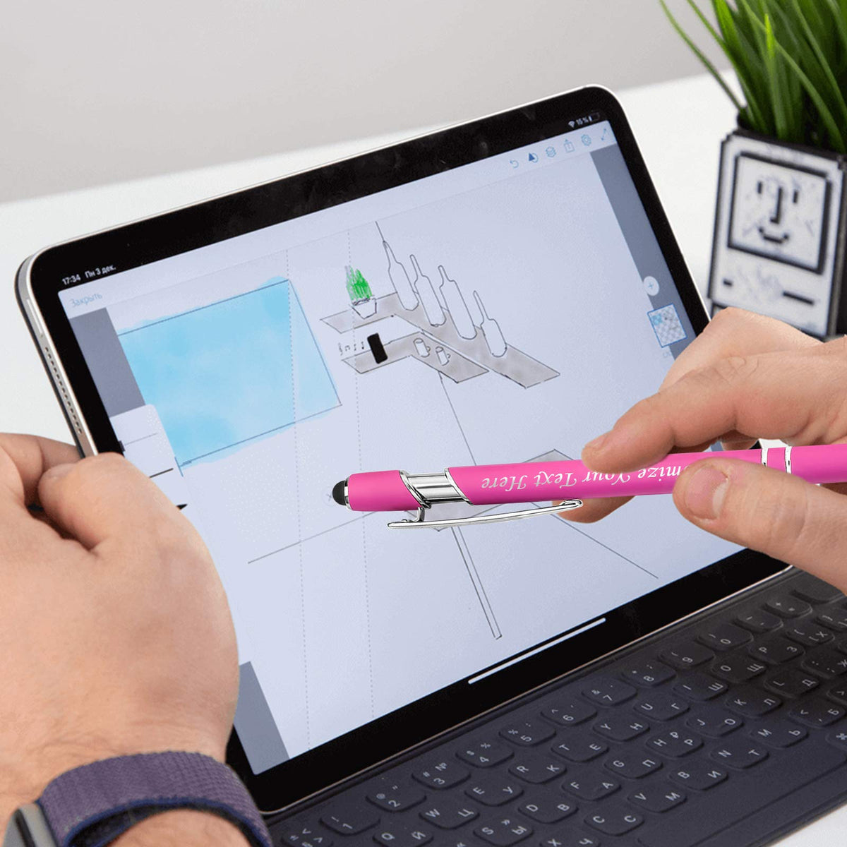 Personalized Pens with Stylus Tip, Custom Engraving Pens 24PCS, Soft Touch Ballpoint Pen, Printed