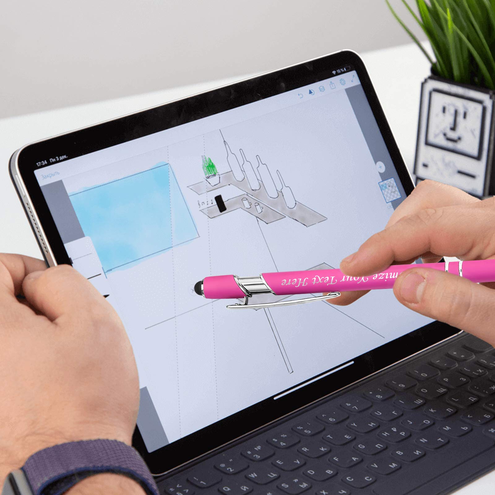 Personalized Pens with Stylus Tip, Custom Engraving Pens 24PCS, Soft Touch Ballpoint Pen, Printed