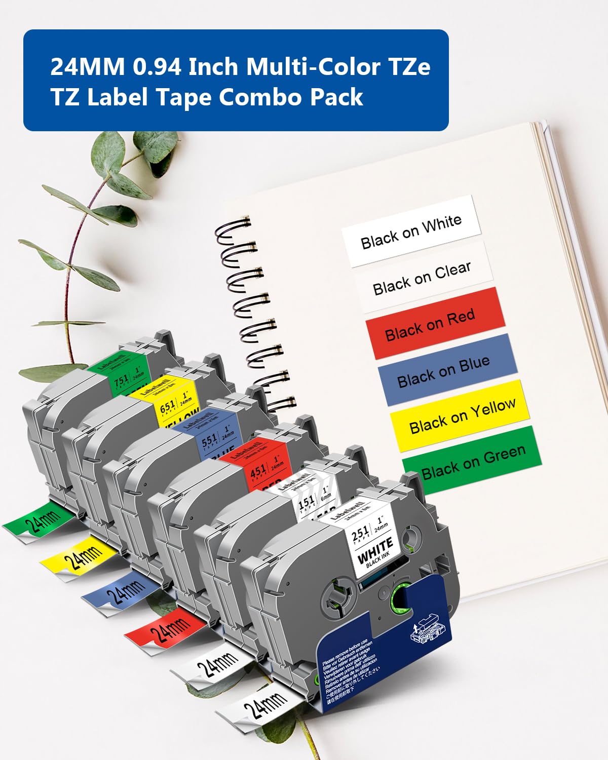 Labelwell 6-Pack TZe 24mm 0.94" Laminated Multi-Color TZe-251