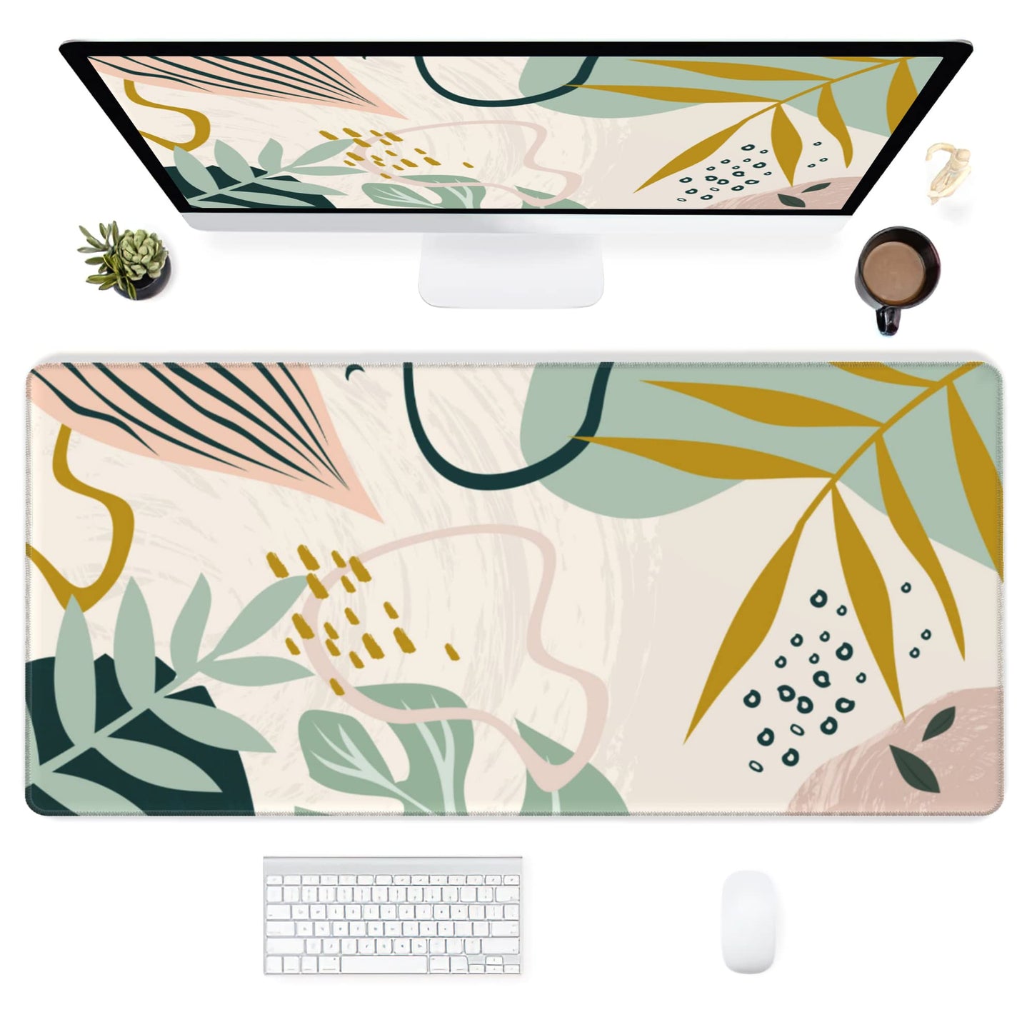 Desk Mat,Tropical Leaves Summer Plants Extended Gaming Mouse Pad for Office Work & Game,Computer