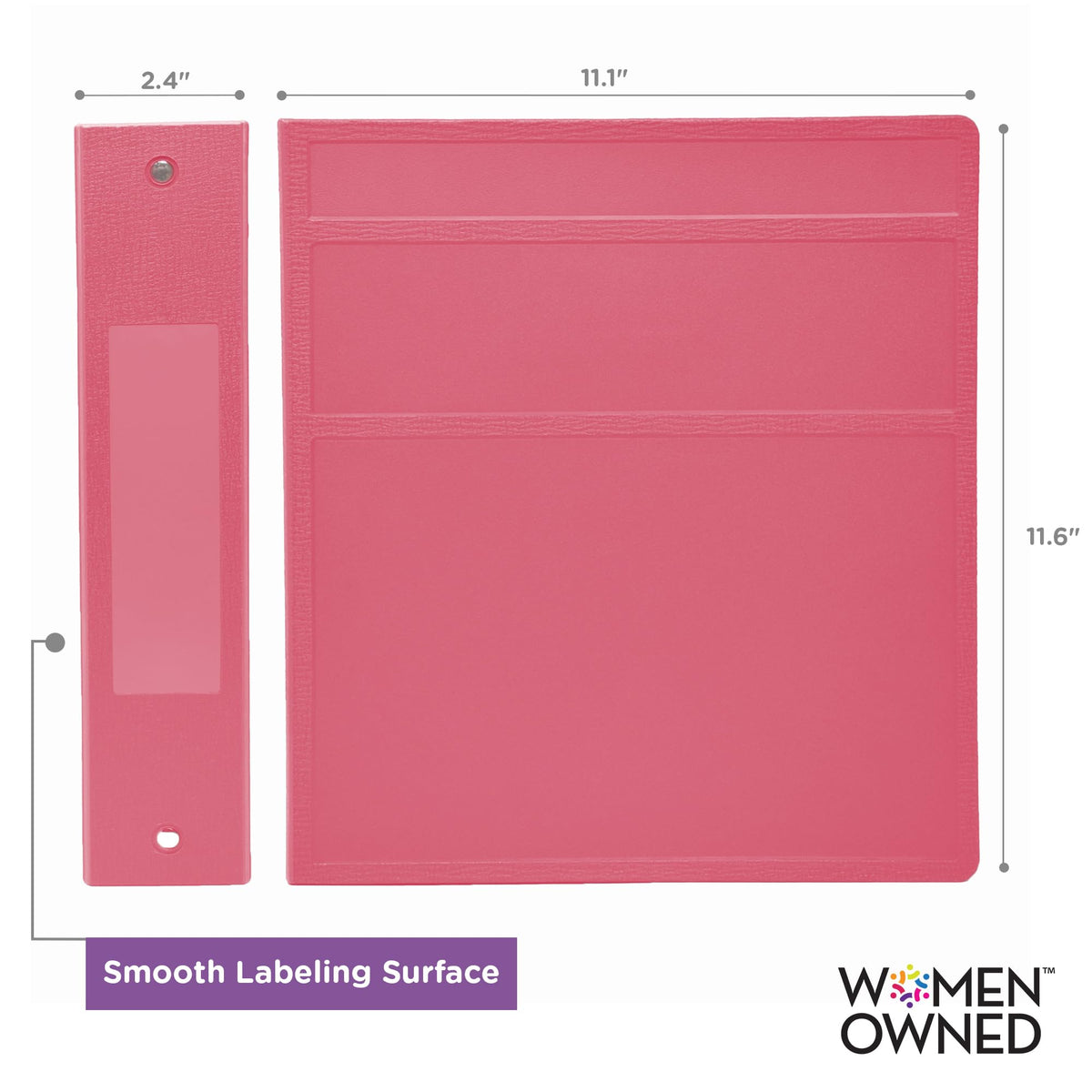 Carstens 2-Inch Heavy Duty 3-Ring Binder - Side Opening, Bubble Gum Pink, Durable Plastic