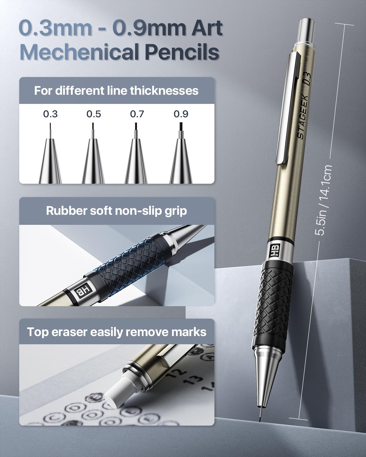 STAGEEK 37PCS Mechanical Pencil Set with Case, 0.3, 0.5, 0.7, 0.9 ＆2PCS 2mm