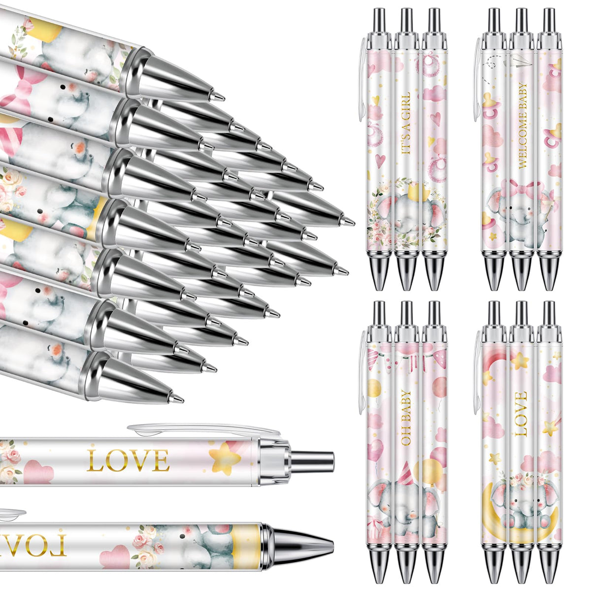 Chuangdi 48 Pcs Baby Shower Pens, Bulk Party Favors for Guests, Retractable Ballpoint Pens Black