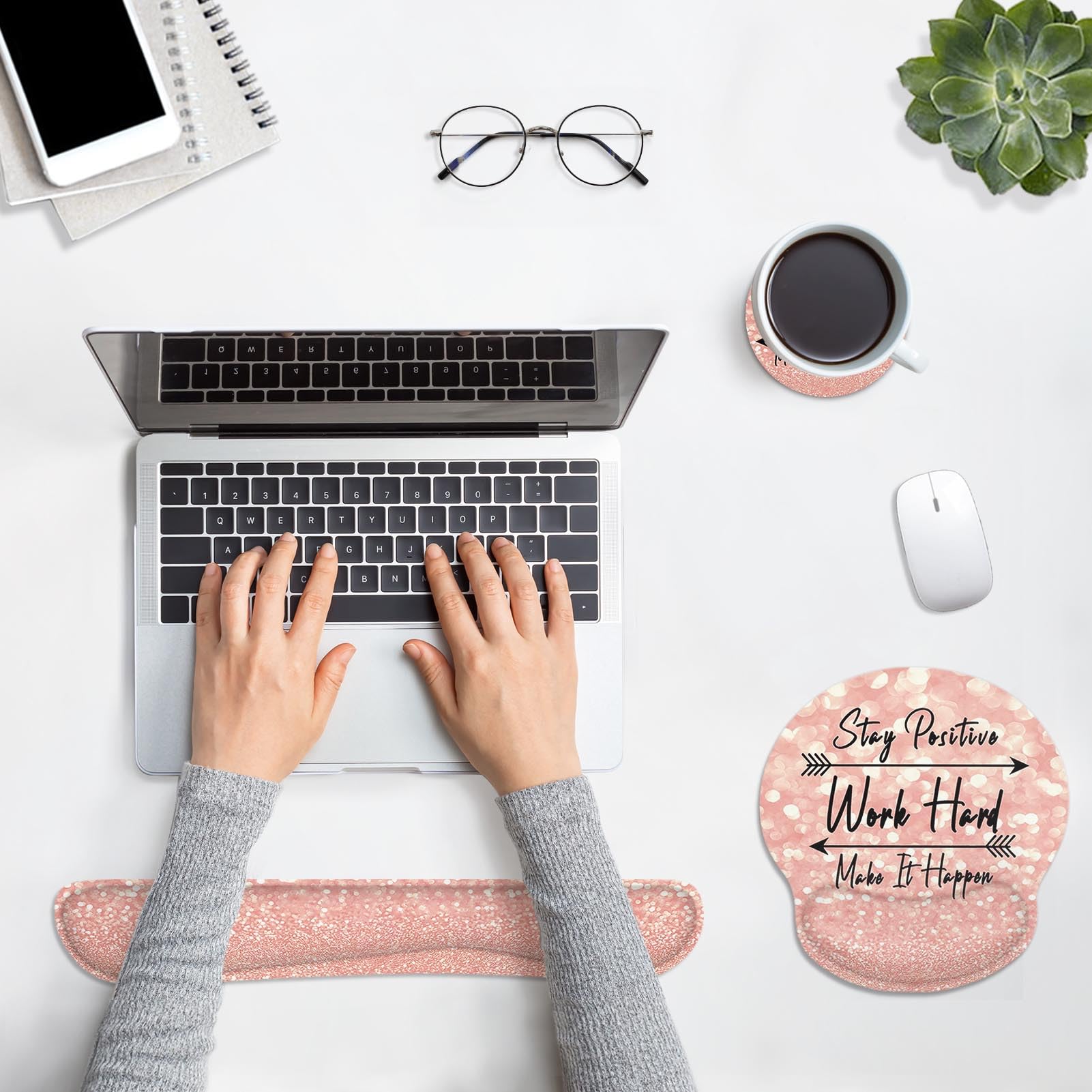 Britimes Ergonomic Mouse Pad Set with Wrist Rest, Rose Pink Gold