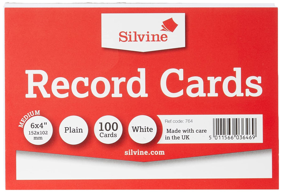 Silvine Record Cards 152x101mm Plain Pack of 100 - Color: White