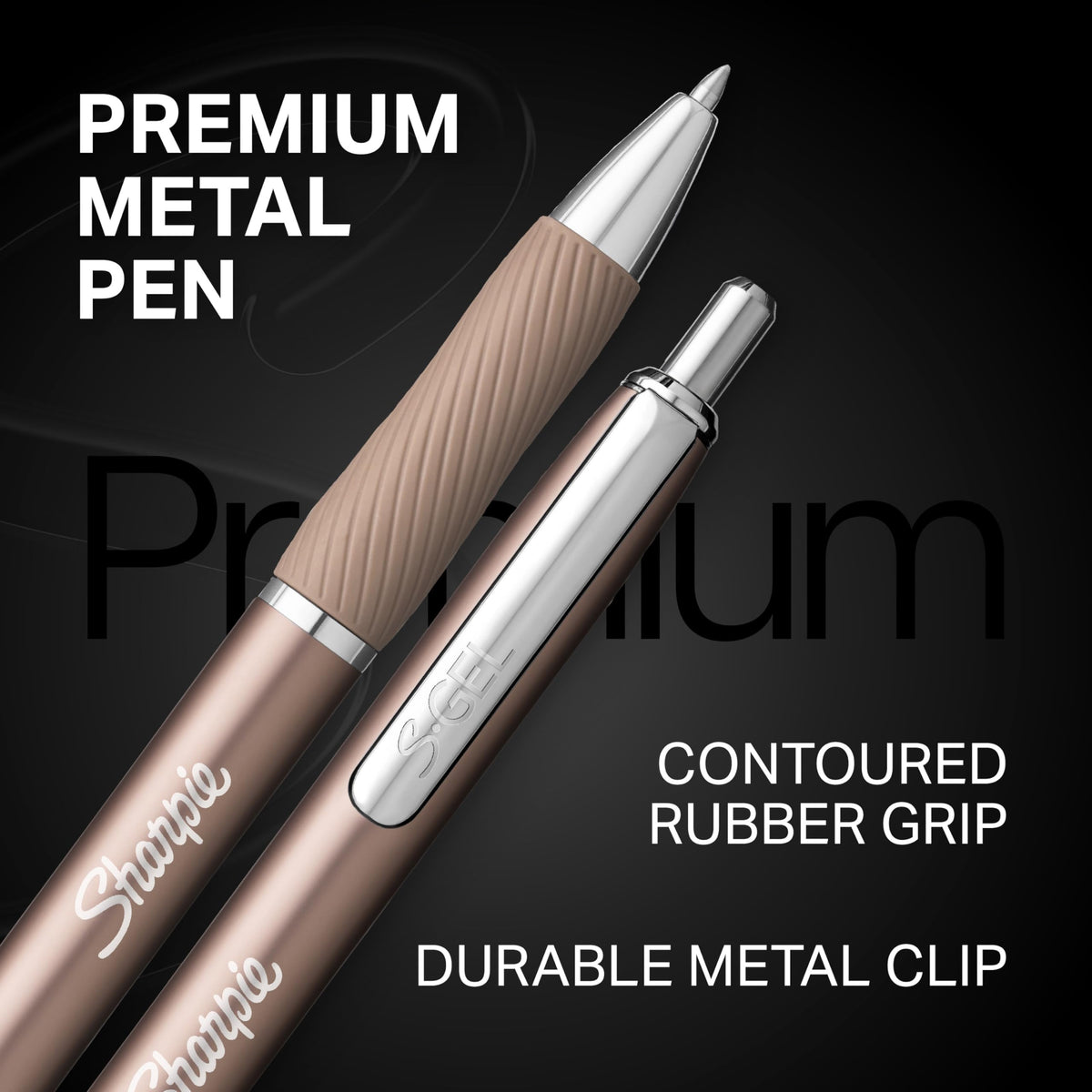 Sharpie S-Gel, Gel Ink Pens, Medium Point (0.7mm), Sleek Metal Barrel, Champagne, Black Ink, 4
