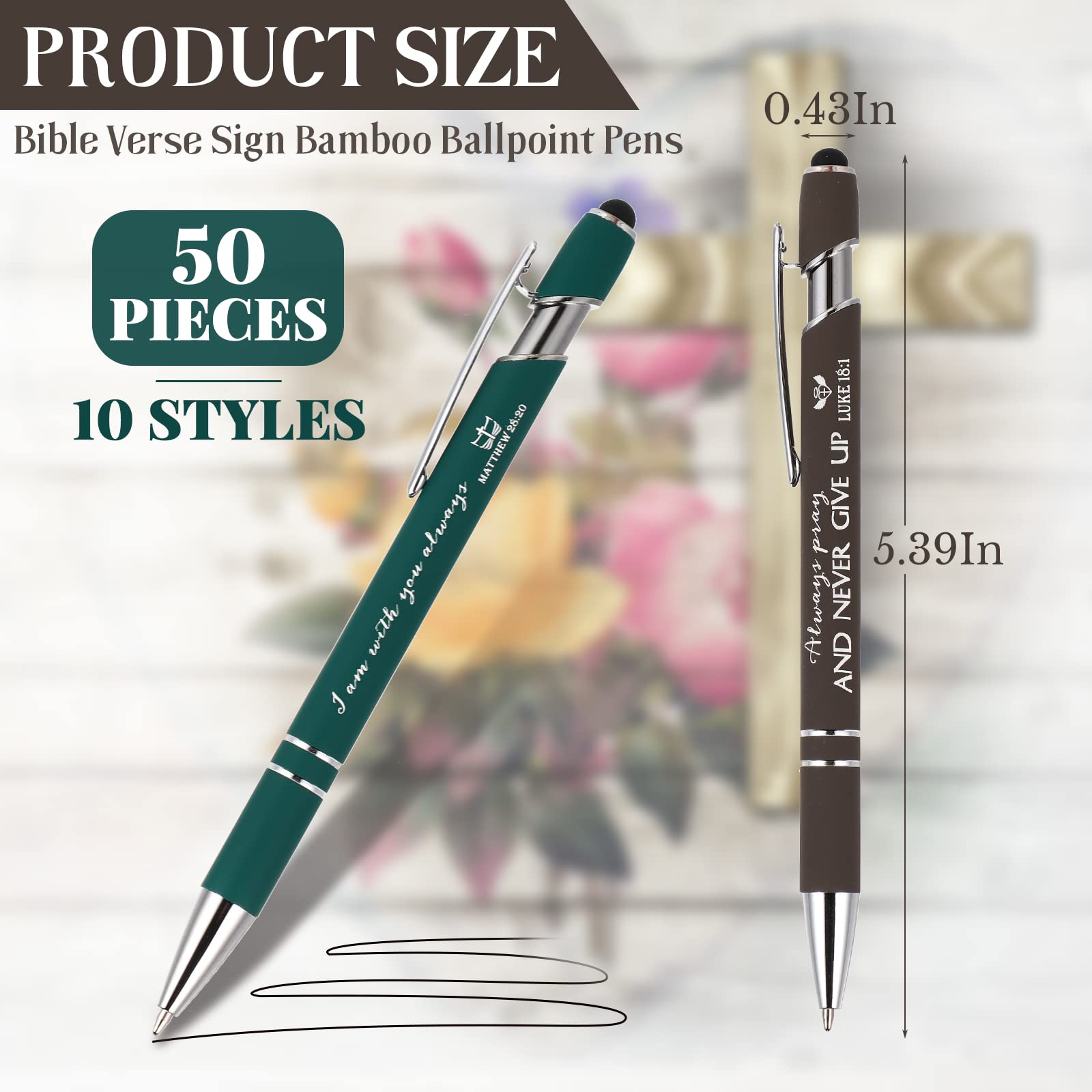 Fuutreo 50 Pcs Christian Pens Gift Bulk Bible Verse Inspirational Ballpoints Screen Touch Positive