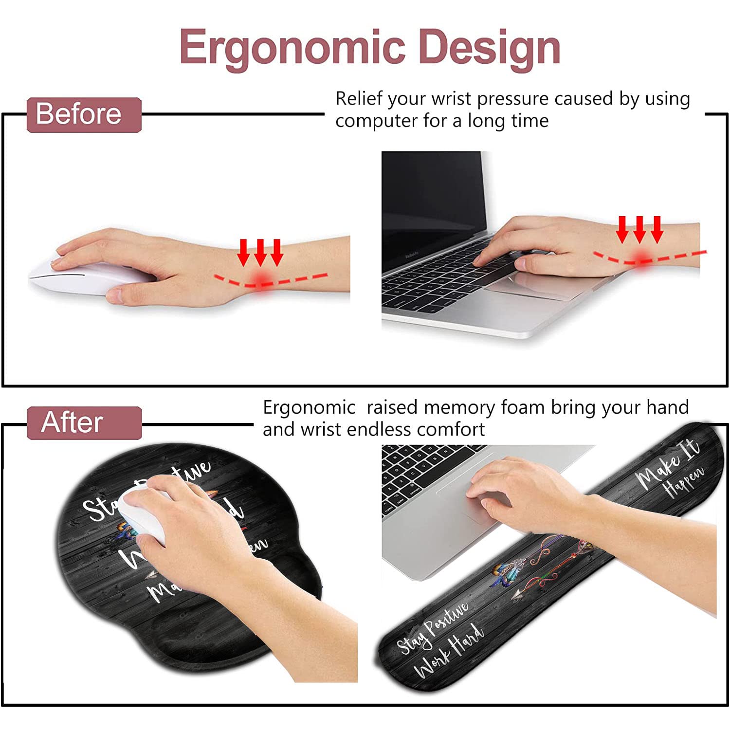 Ergonomic Mouse Pad with Gel Wrist Rest Support,Non-Slip PU Base for Computer Laptop Home Office