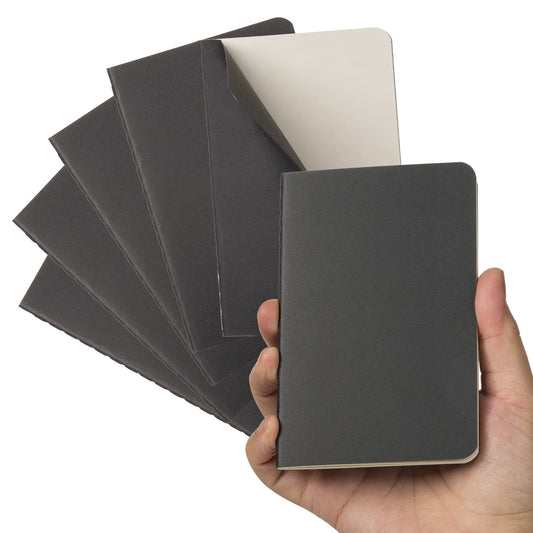 TWONE 6 Pack Mini Pocket Notebooks, 3.5x5.5, Blank, Black Cardstock