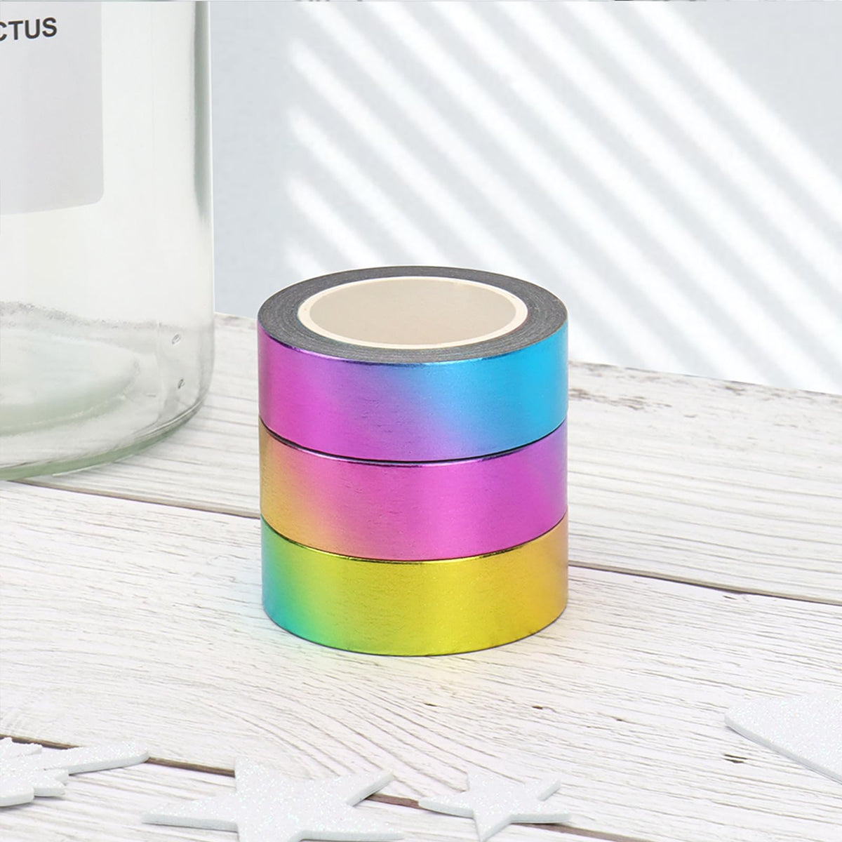 NatSumeBasics 3 Rainbow Foil Washi Tape Metallic Masking Craft Tapes