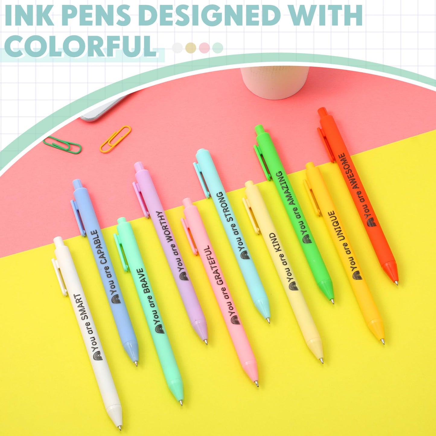 Crtiin 50 Pcs Inspirational Pens Bulk Pastel, Inspirational