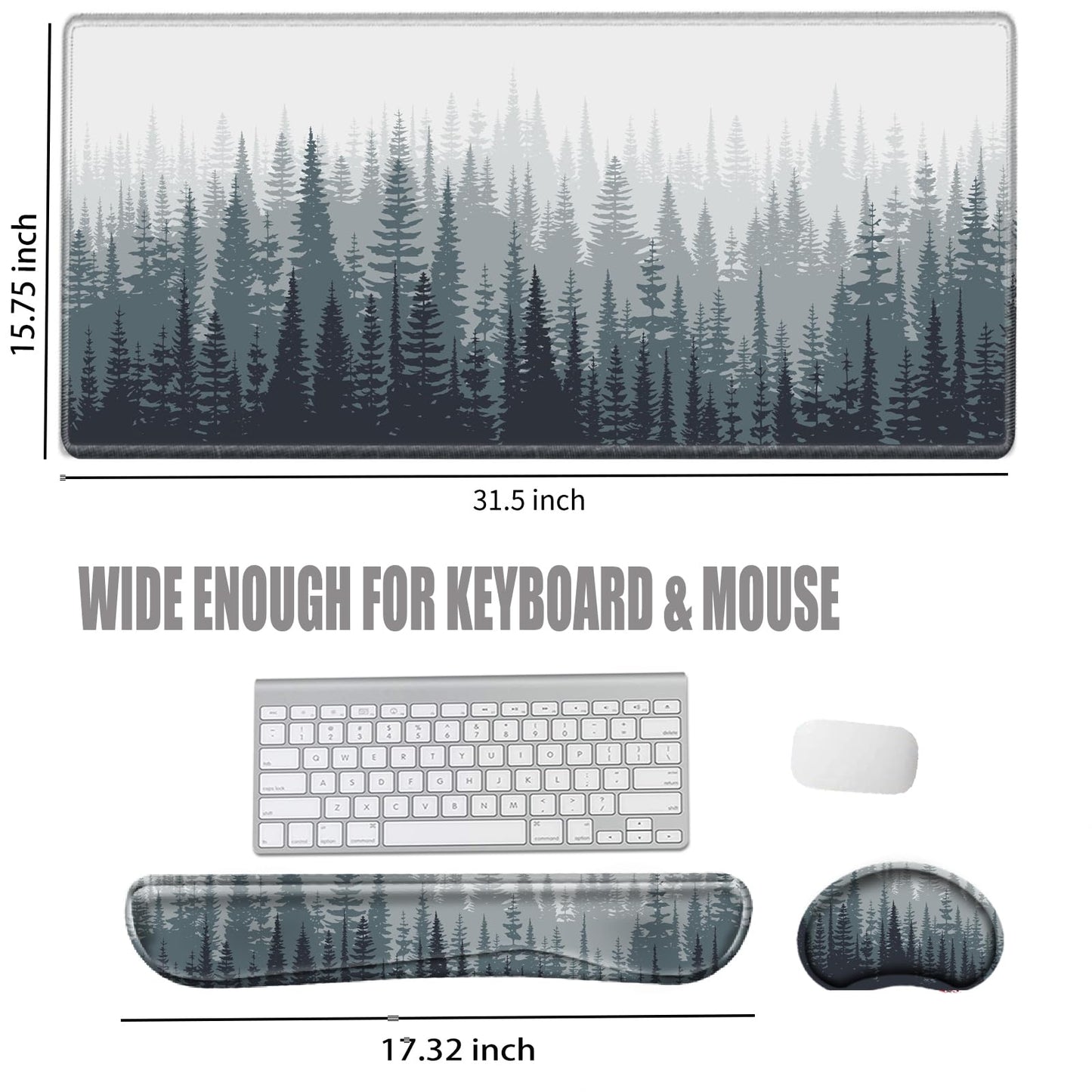 Large Mouse Pad and Keyboard Wrist Rest Tree Forests Desk Mat Set Gaming Mousepad with Wrist