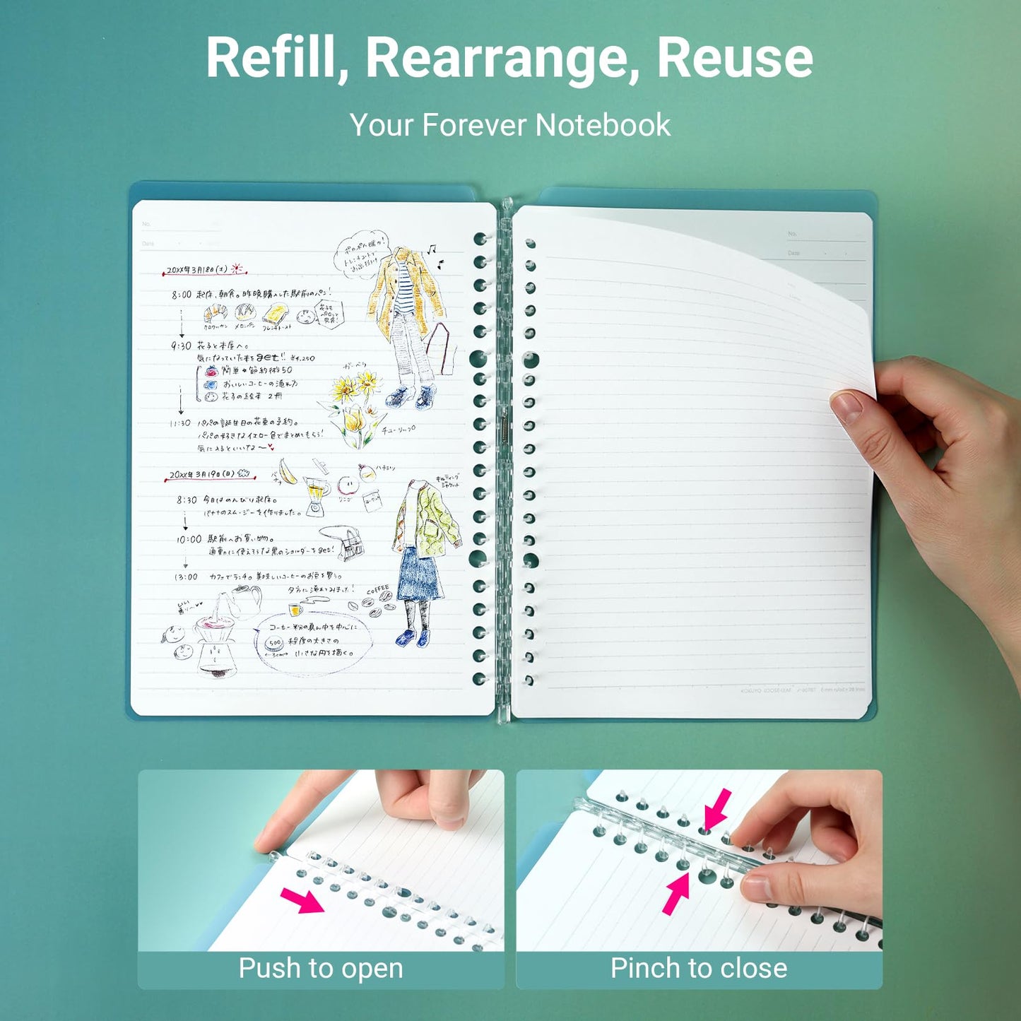 KOKUYO Campus Smart Ring Binders 3 Pack, A5 Binder Notebooks + 100 Campus Loose-Leaf Paper, 25