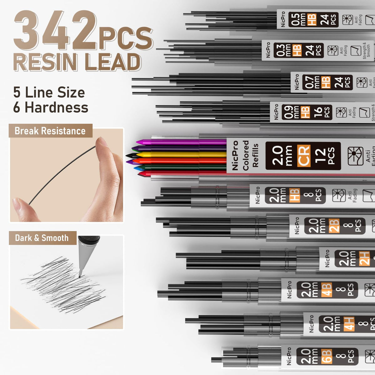 Nicpro 37PCS Gold Art Mechanical Pencil Set, 0.3/0.5/0.7/0.9/2mm Point
