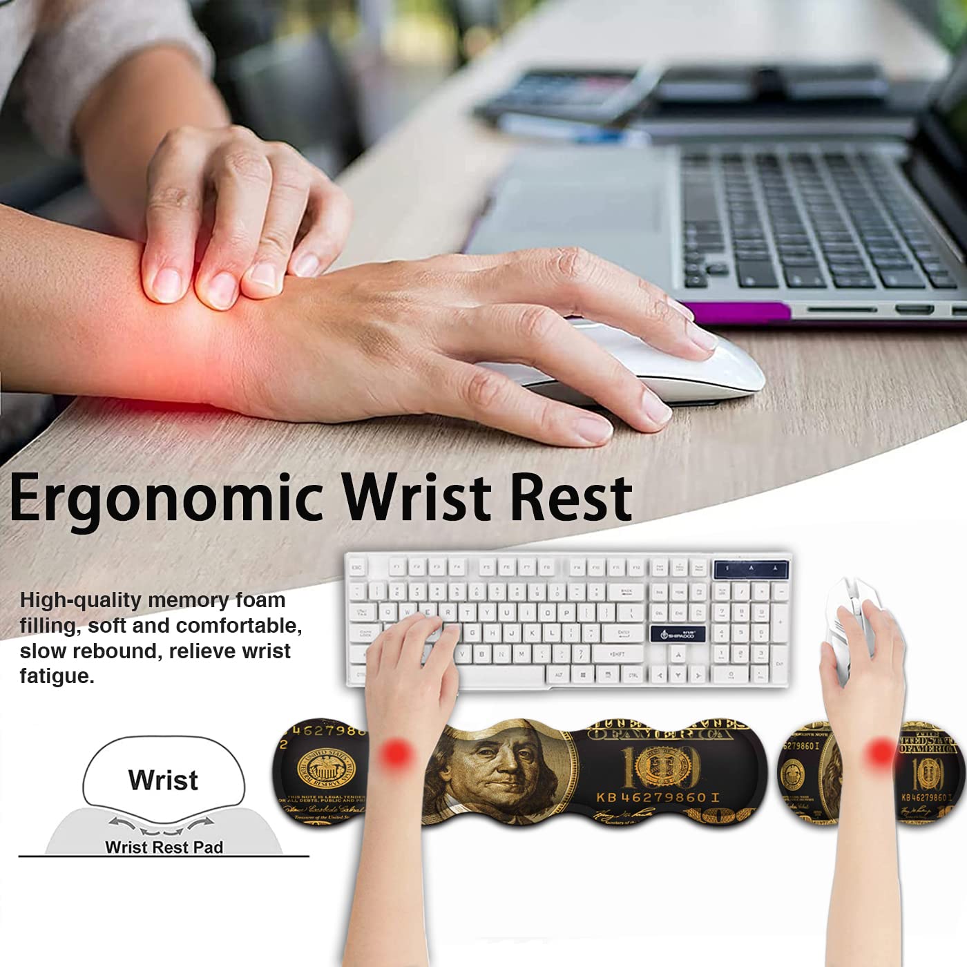 Gaming Mouse Pad and Keyboard Wrist Rest, Large Extended Mouse Pad 31.5X 11.8,Ergonomic Memory Foam