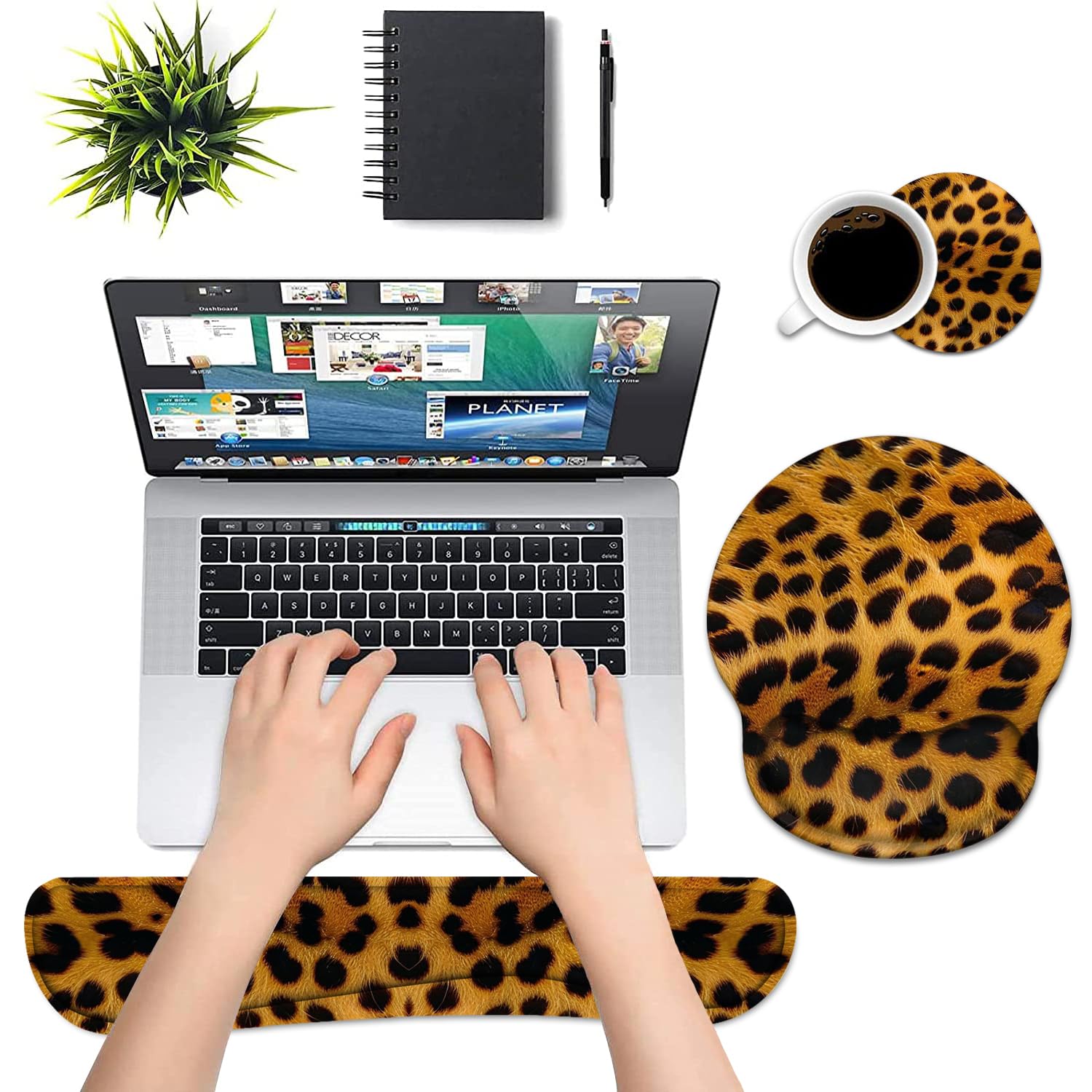 Keyboard Wrist Rest and Mouse Wrist Rest Pad Set with Coasters, Ergonomic Support, Non-Slip PU