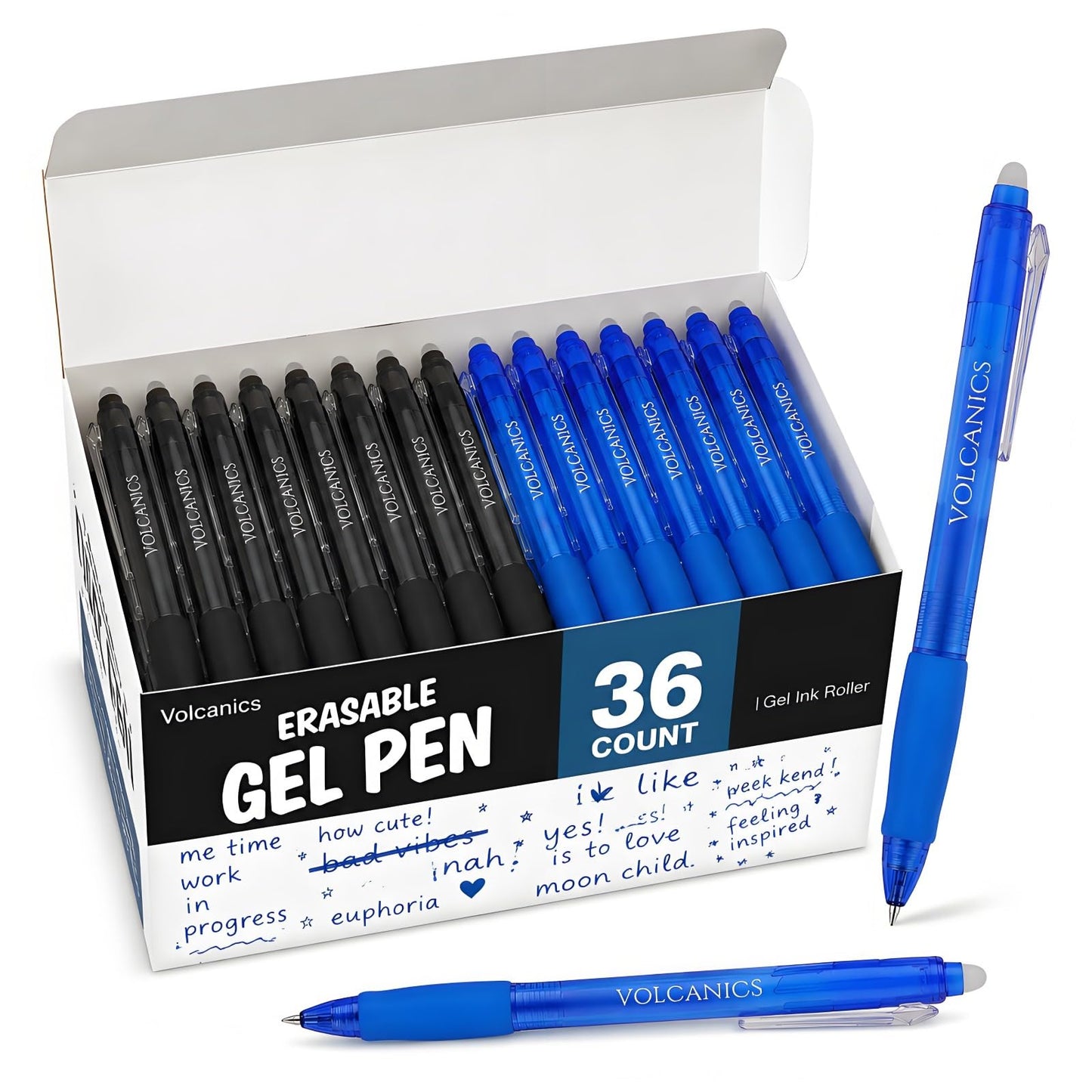Volcanics Retractable Clicker Erasable Gel Pens - 0.7mm Ball Point, Heat Erase with Built-in