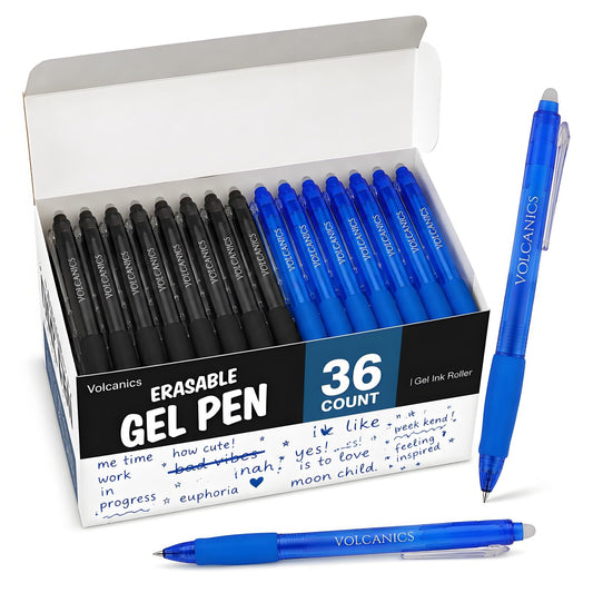 Volcanics Retractable Clicker Erasable Gel Pens - 0.7mm Ball Point, Heat Erase with Built-in