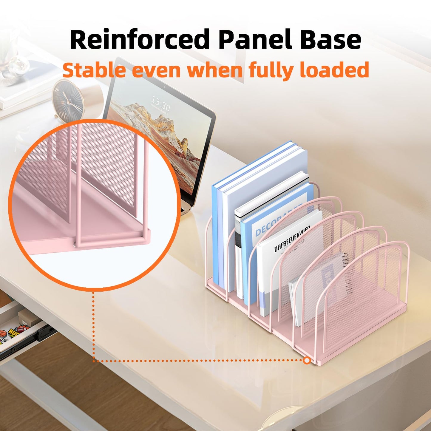 SUPEASY 5-Section Vertical File Organizer, Mesh Desk Organizer, Pink