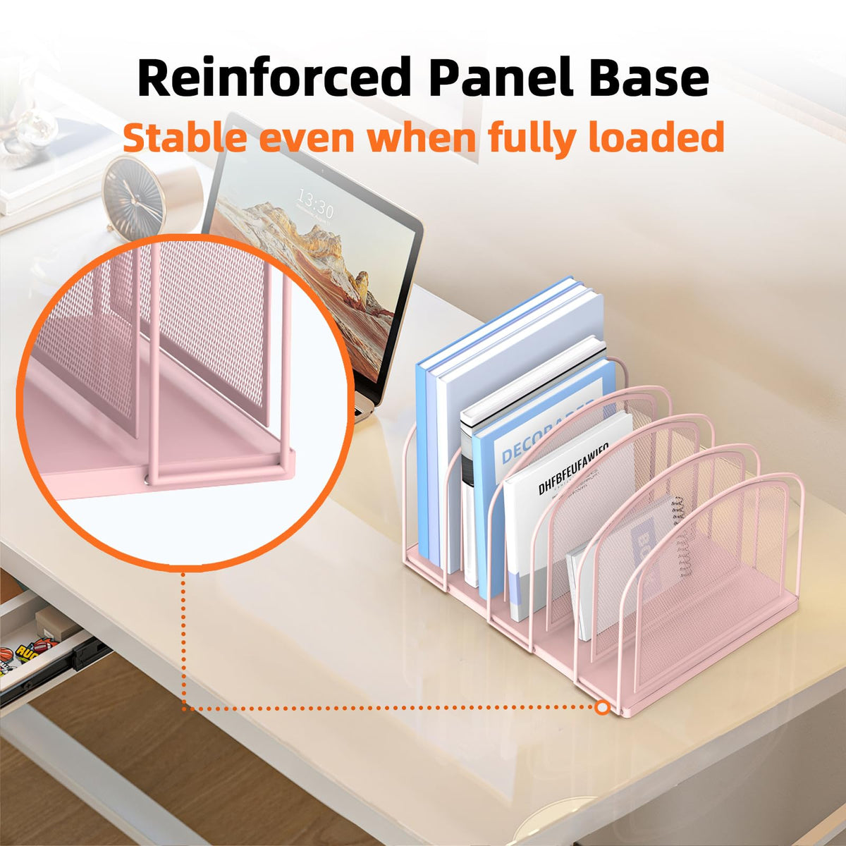 SUPEASY 5-Section Vertical File Organizer, Mesh Desk Organizer, Pink