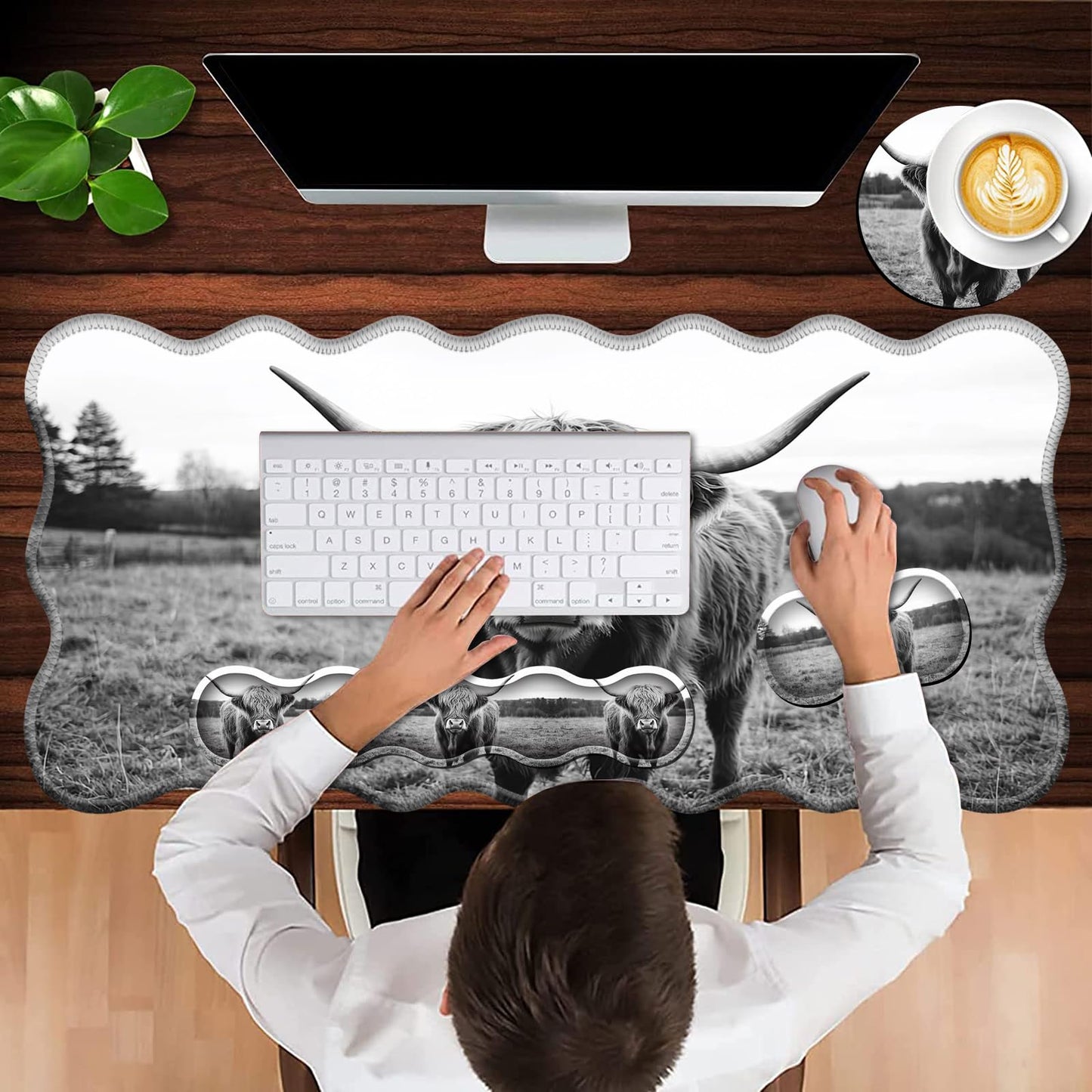 Office Mouse Pad Set with Wrist Support, Large 31.5"x11.8" Desk Mat, Ergonomic Memory Foam Keyboard