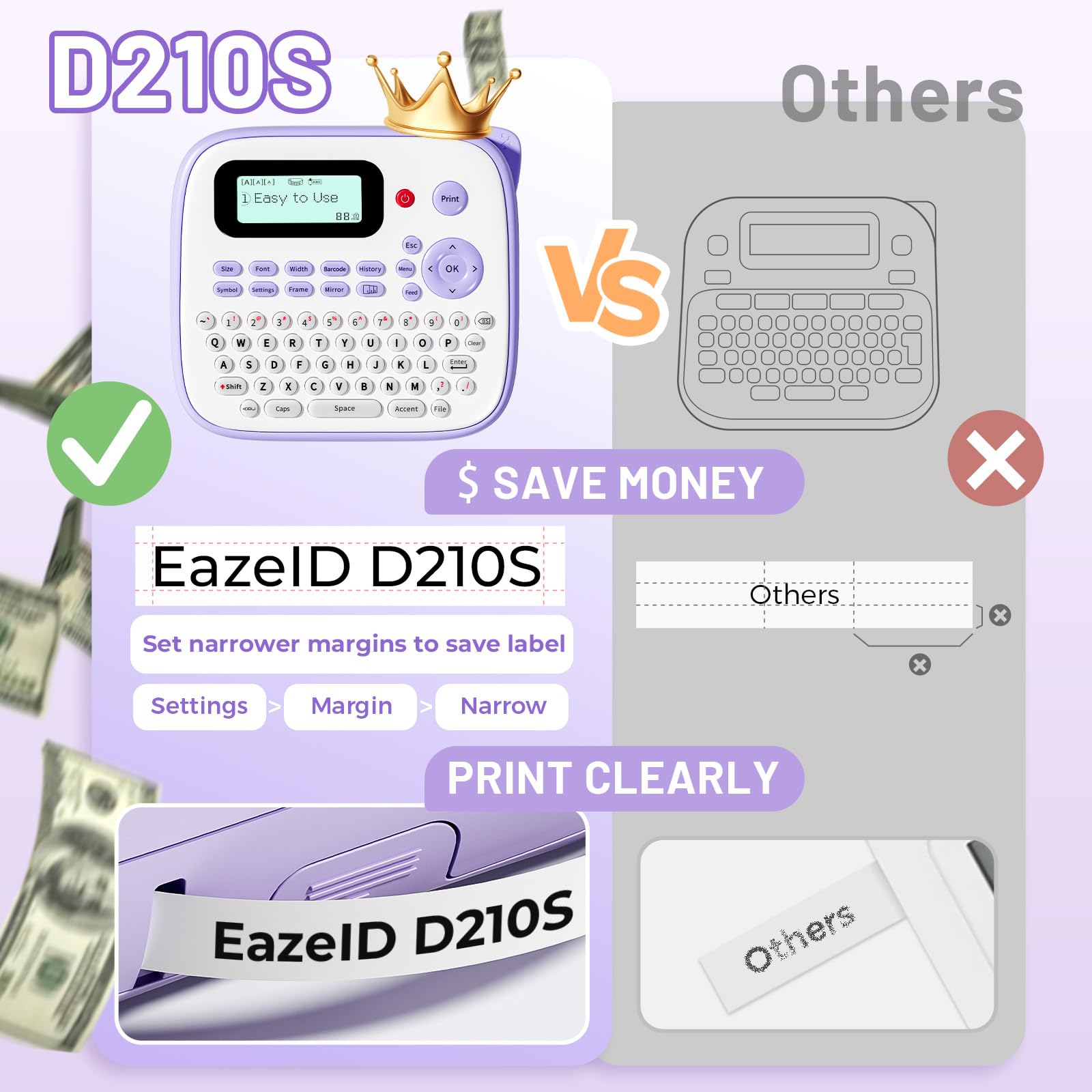 EazeID D210S Label Maker Machine with-Tape, Label Maker Waterproof-Labels