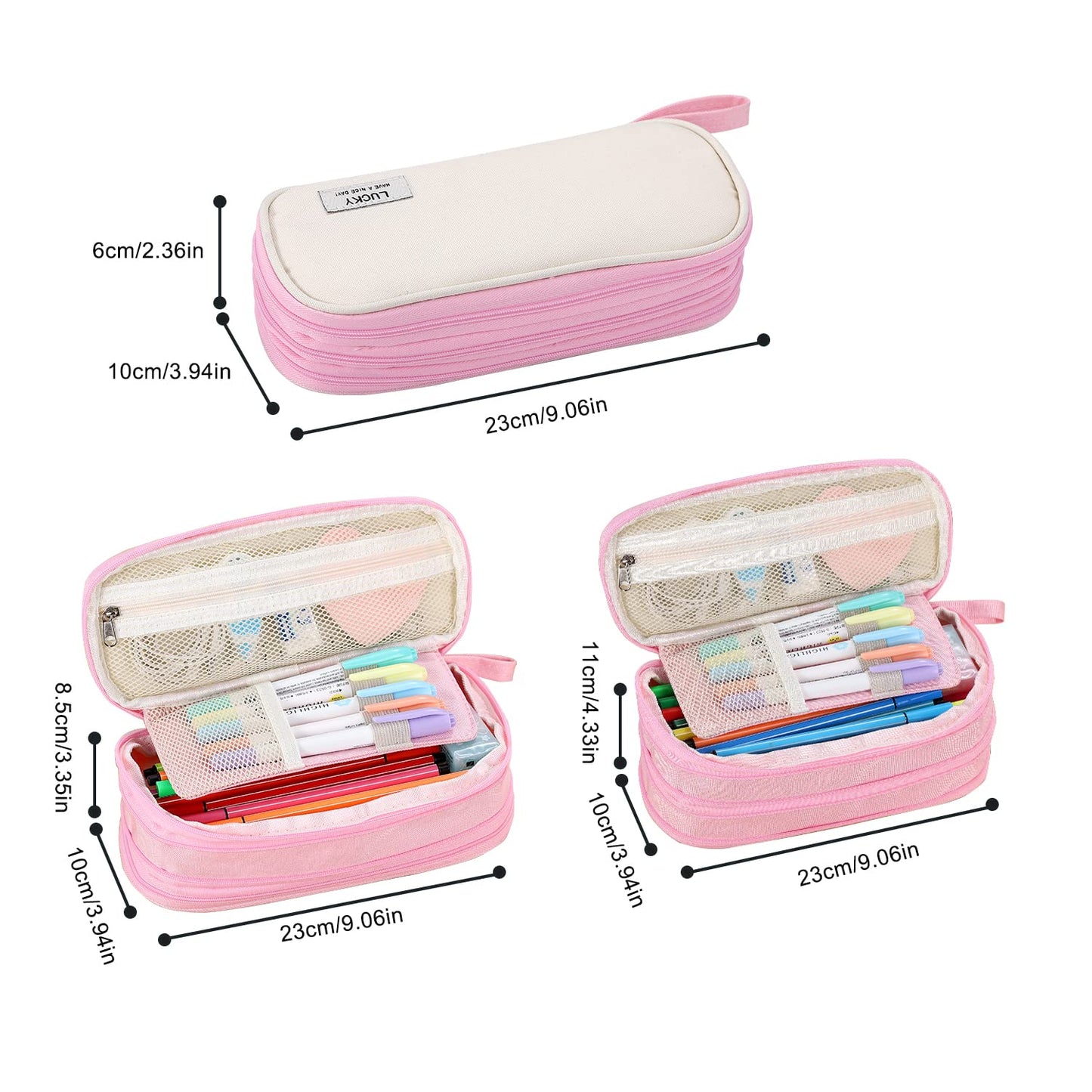 Large Pencil Case for School Zipper Pencil Pouch for Girls Teens Kids Pink