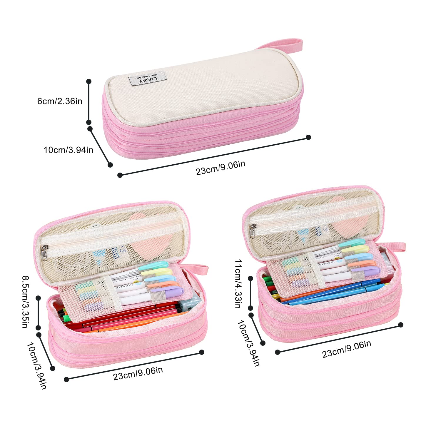 Large Pencil Case for School Zipper Pencil Pouch for Girls Teens Kids Pink