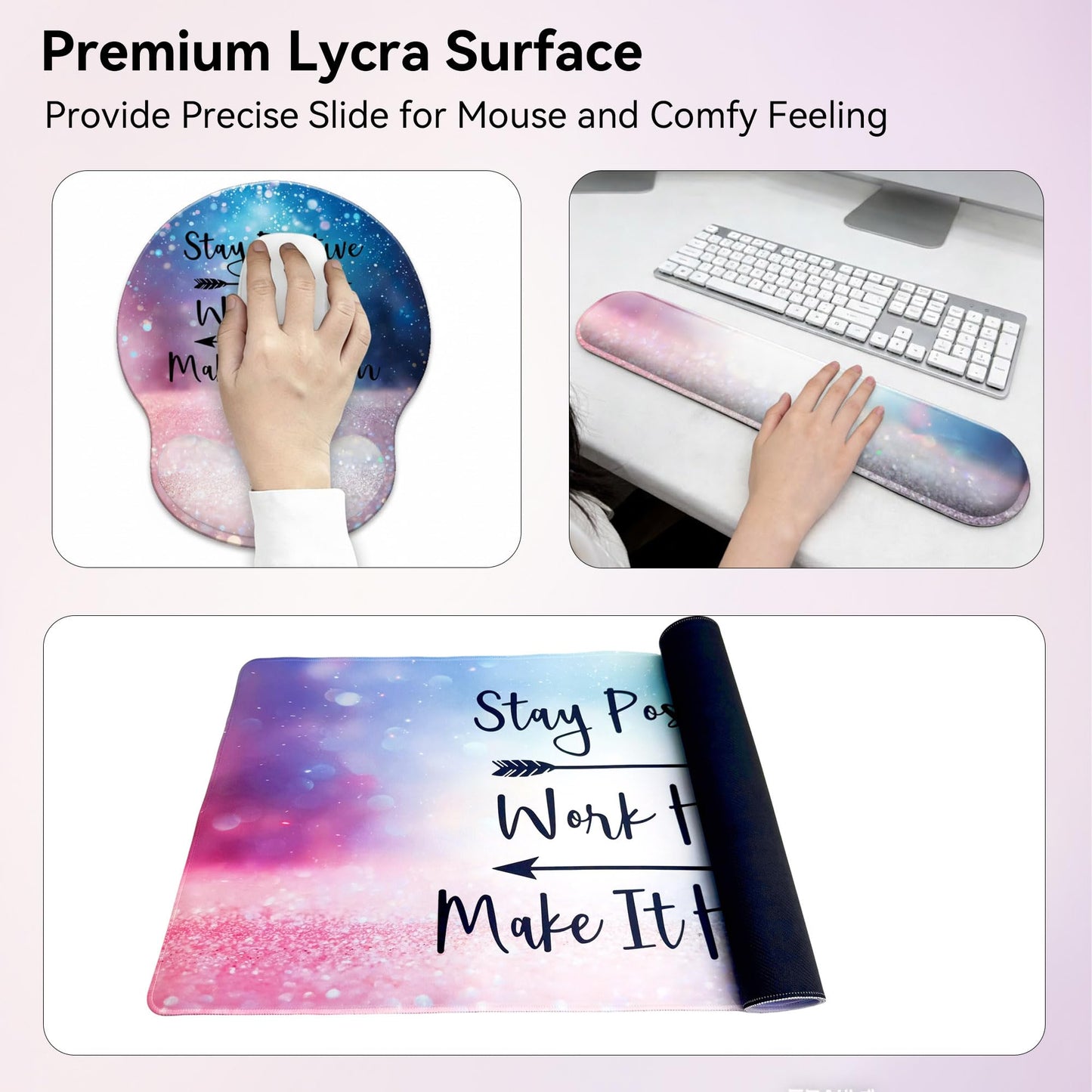 Desk Mat Set + Keyboard and Mouse Pad with Wrist Rest Support,4-in-1 Large Mousepad Computer Mats