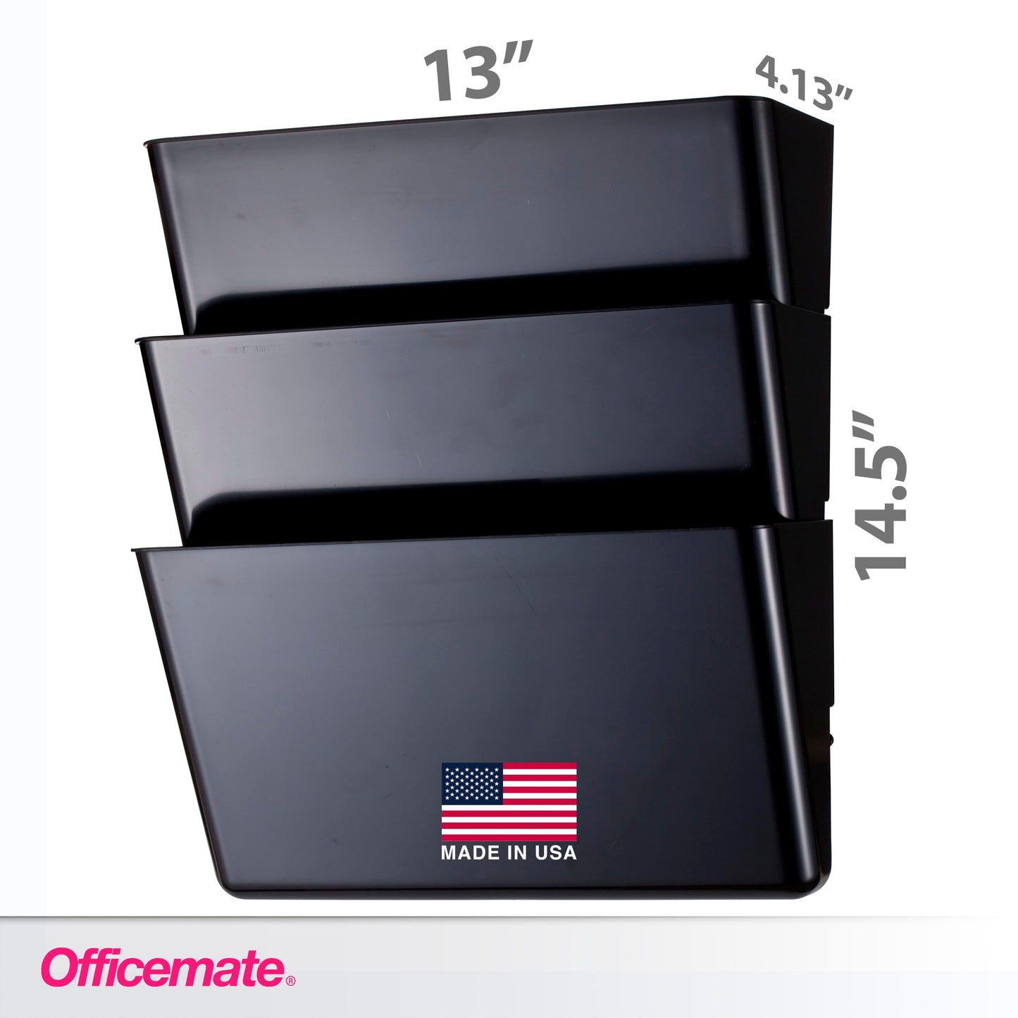 Officemate Letter Size Wall File, Recycled, Black (26092), 14.5" x 13" x 4.1", Set of 3