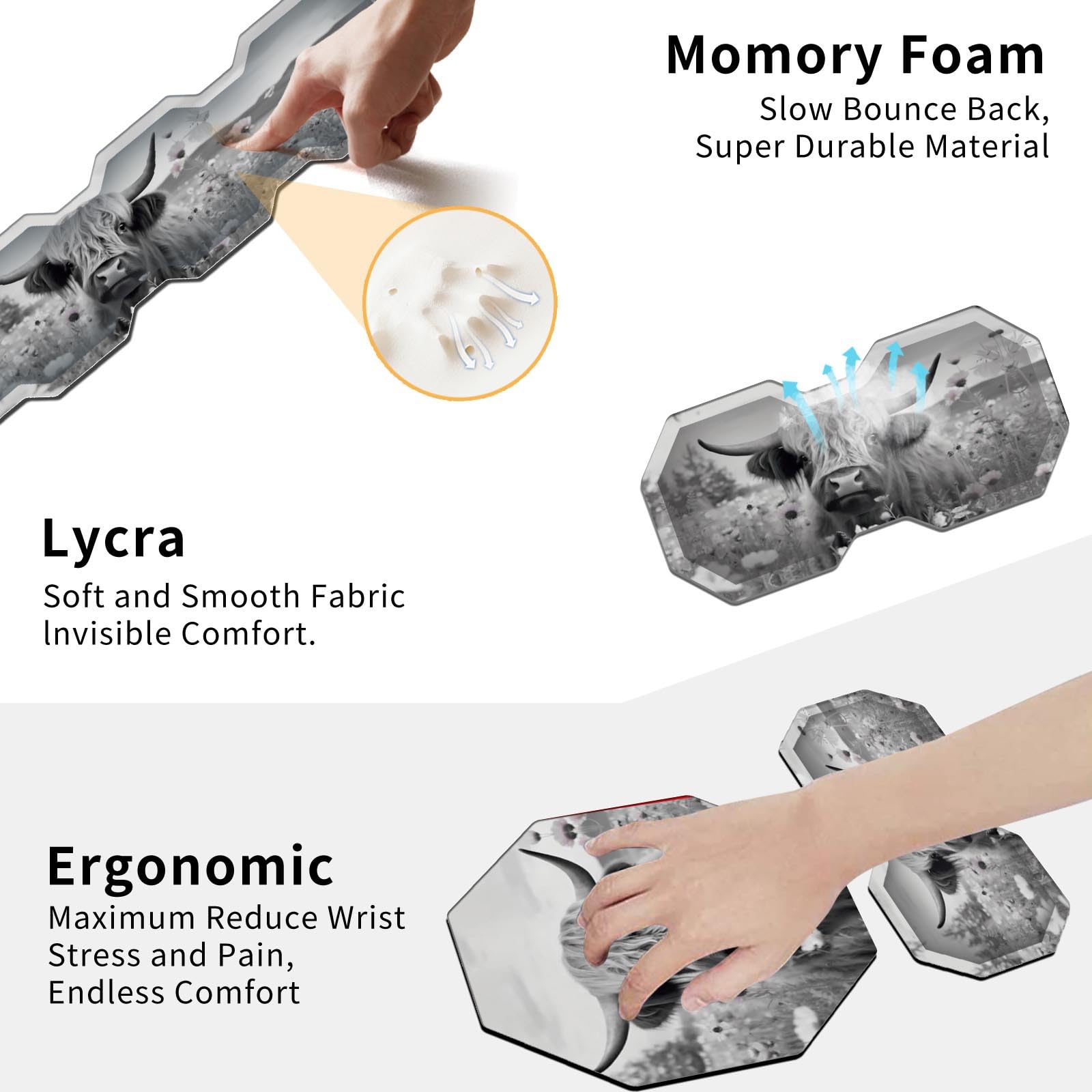 Ergonomic Mouse Pad with Wrist Support Gel and Keyboard Wrist Rest Set + Coaster, Cute Mouse Pads